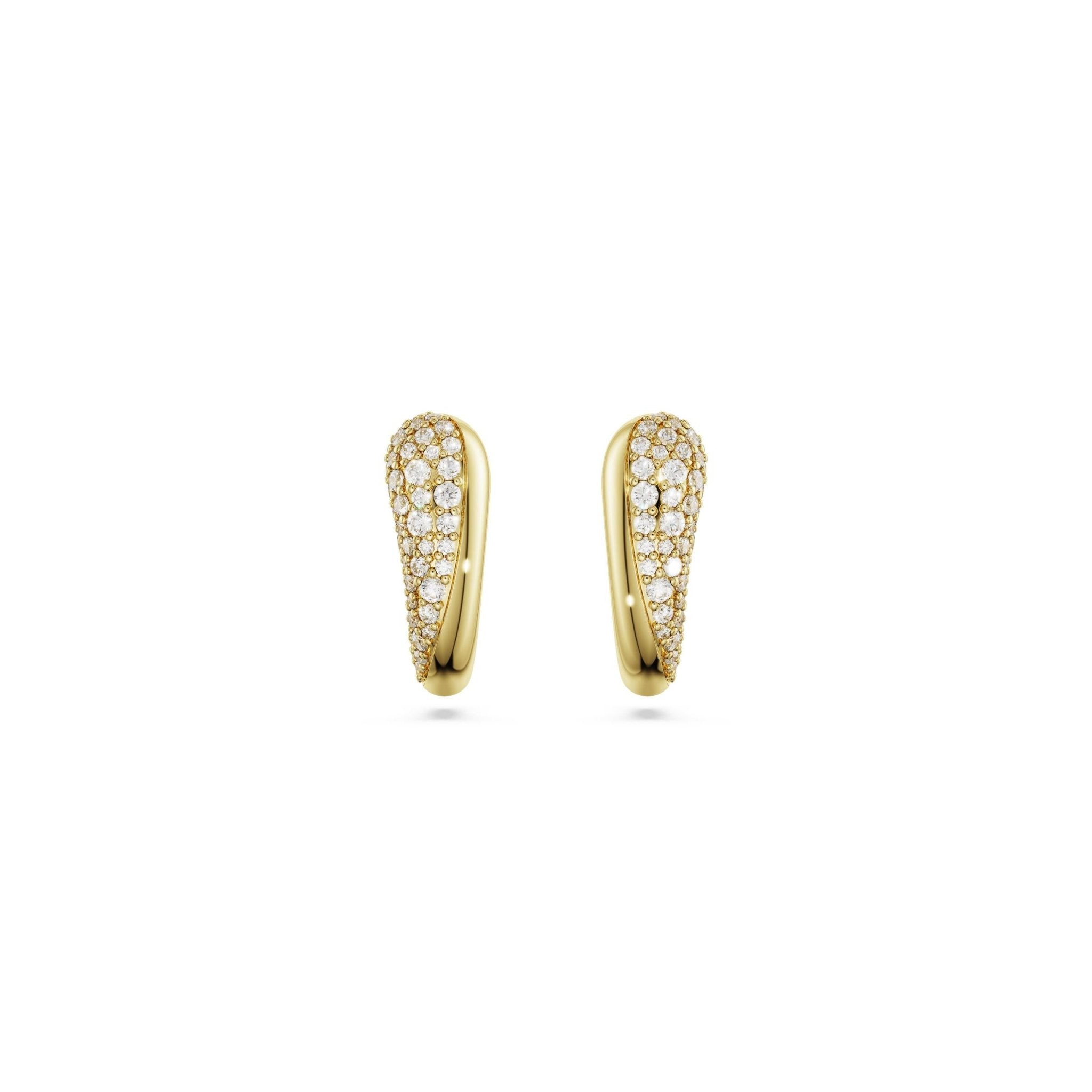 Classica hoop earrings, Round cut, White, Sterling silver, 18K gold finish -Swarovski
