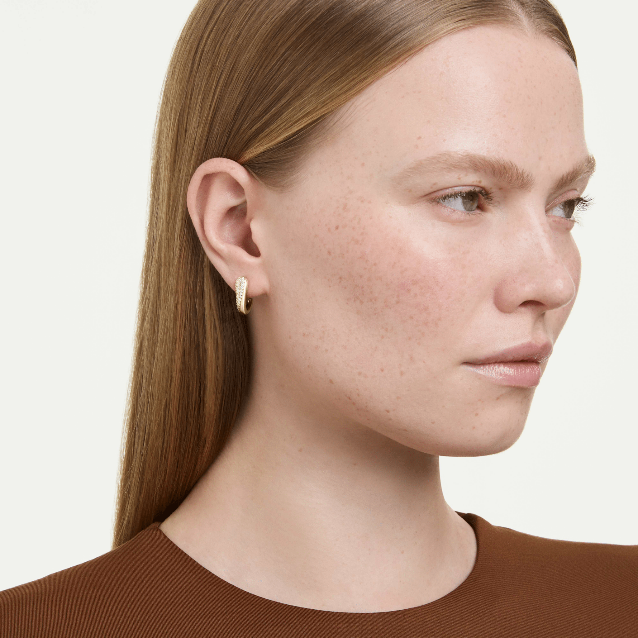 Classica hoop earrings, Round cut, White, Sterling silver, 18K gold finish -Swarovski