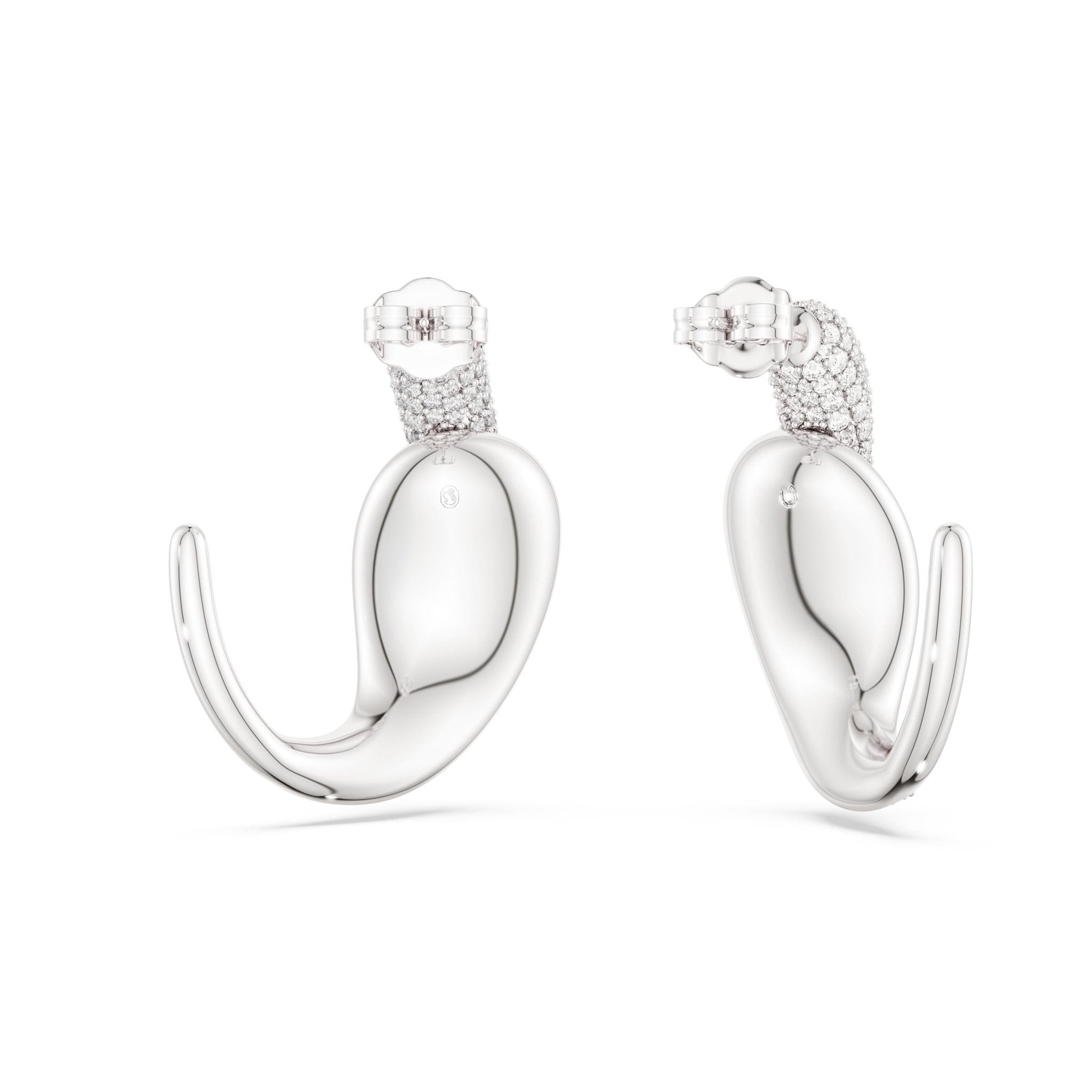 Classica hoop earrings, Statement, Round cut, White, Sterling silver -Swarovski