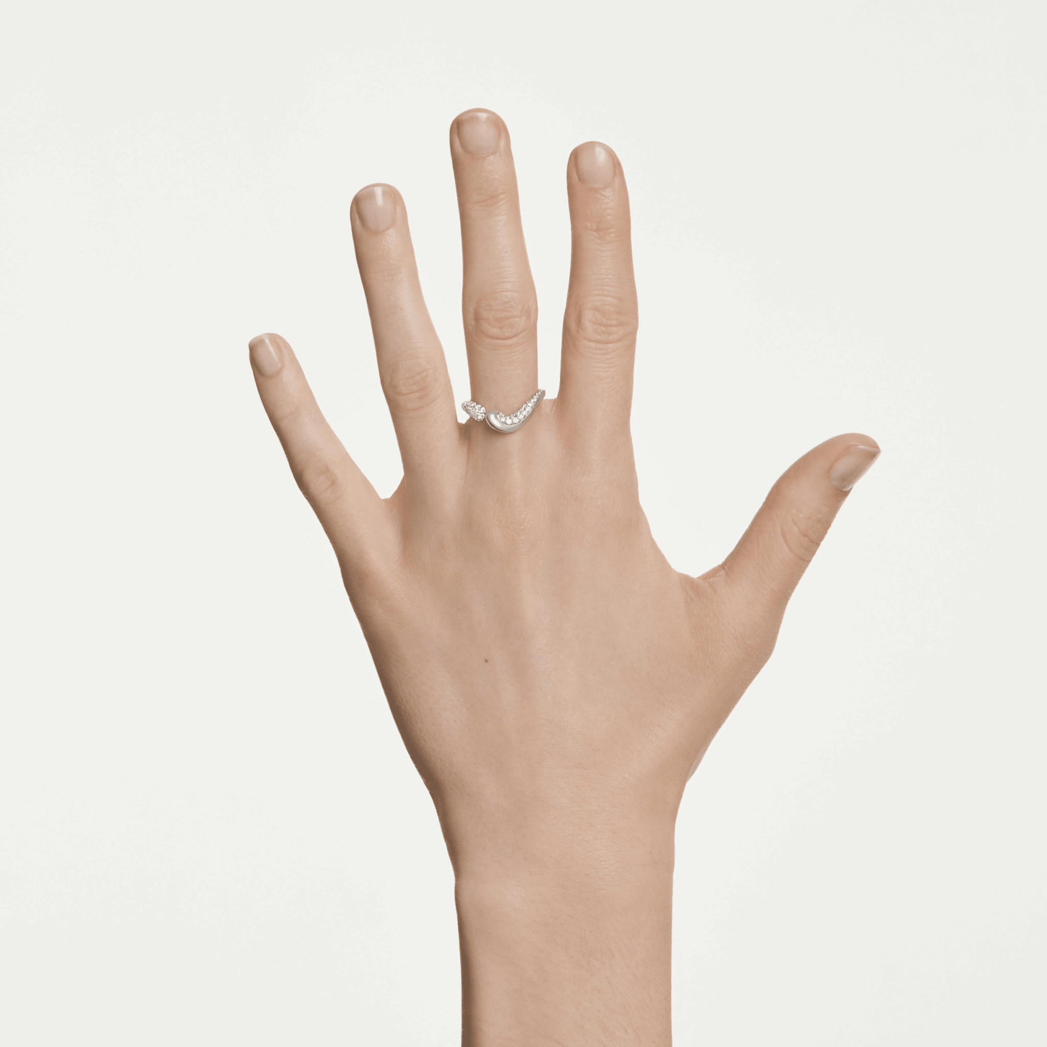 Classica open ring, Round cut, White, Sterling silver -Swarovski
