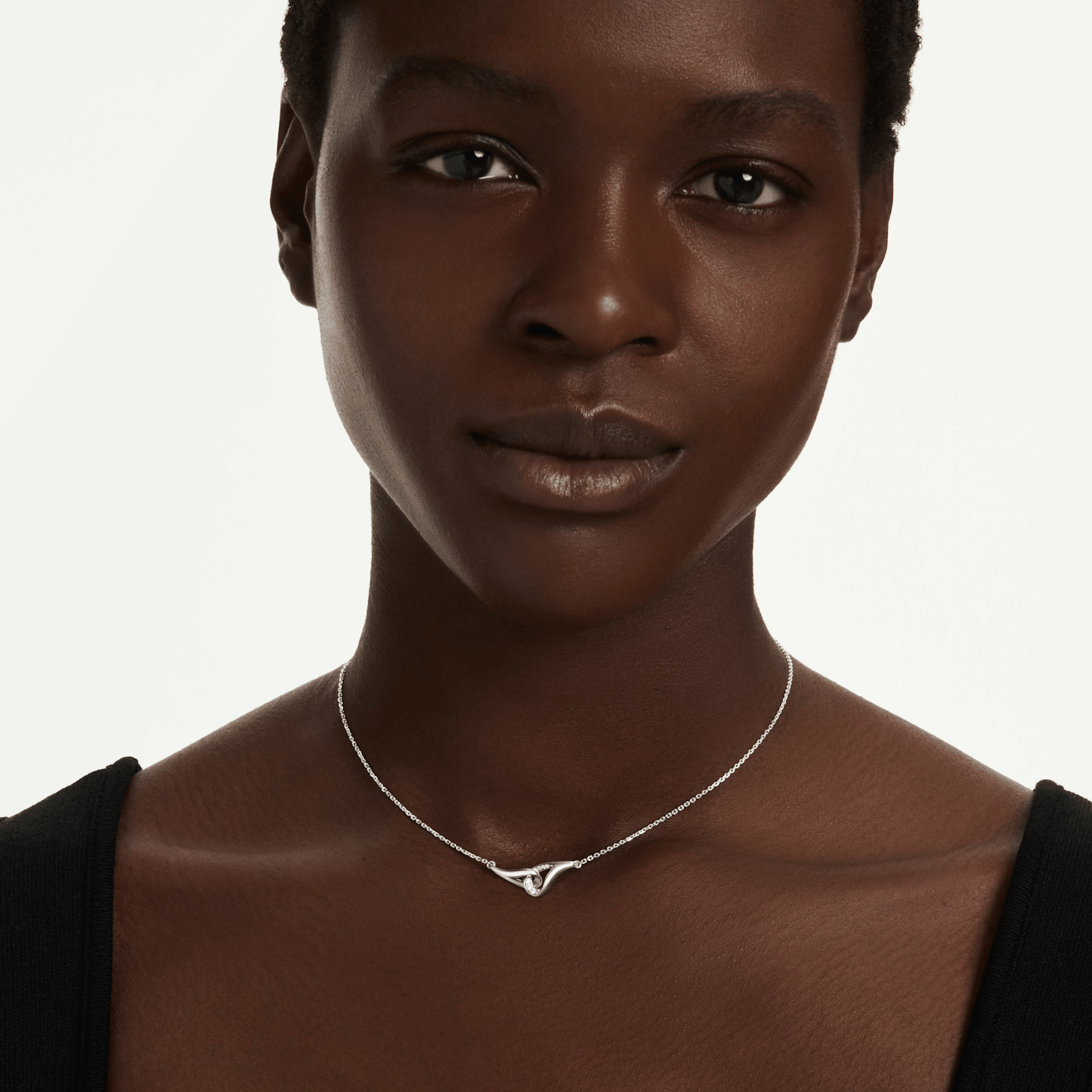 Classica pendant, Round cut, Interlocking, White, Sterling silver -Swarovski