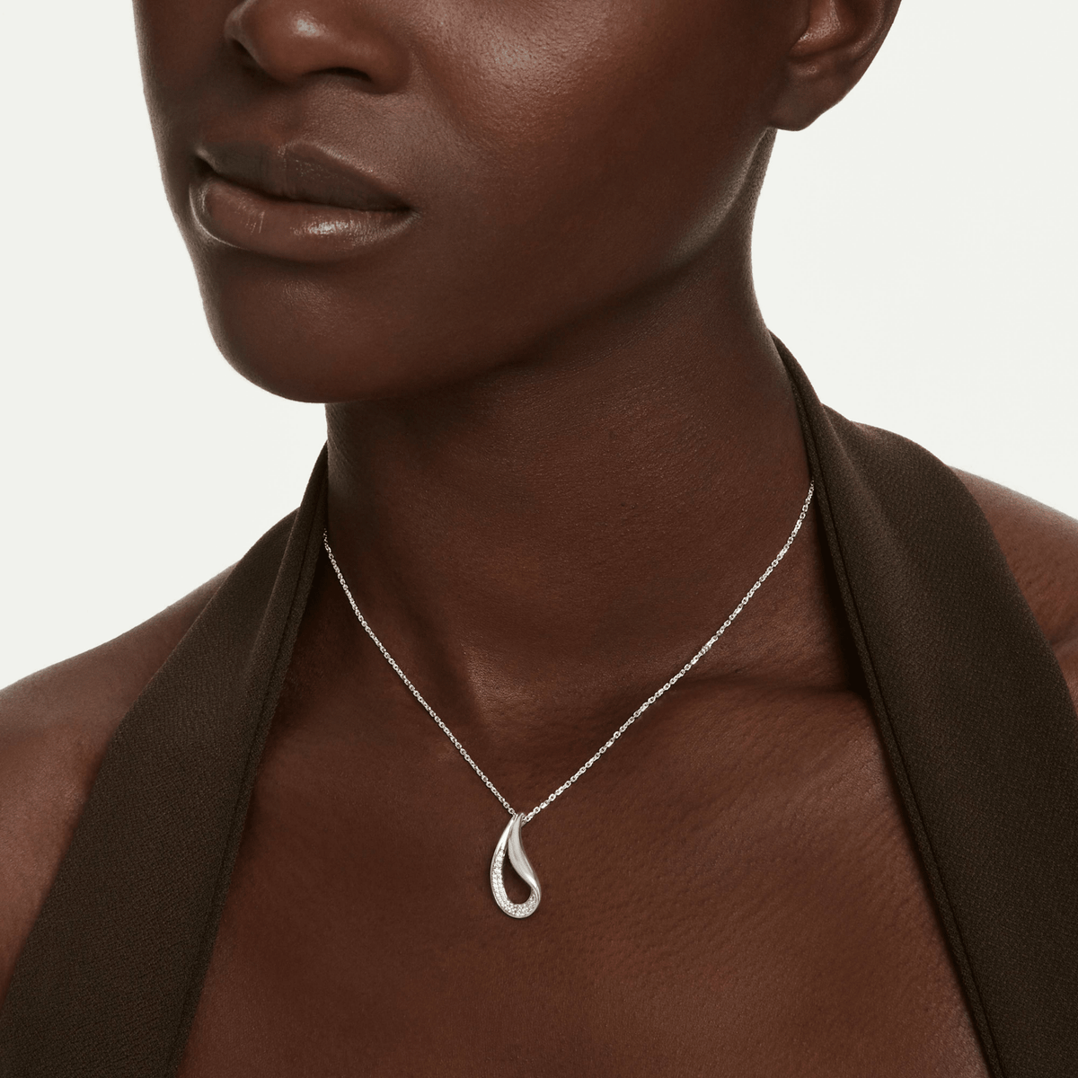 Classica pendant, Round cut, Long, White, Sterling silver -Swarovski