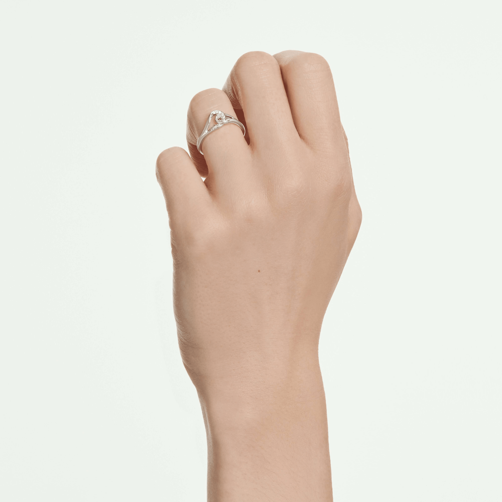 Classica ring, Round cut, Interlocking, White, Sterling silver -Swarovski