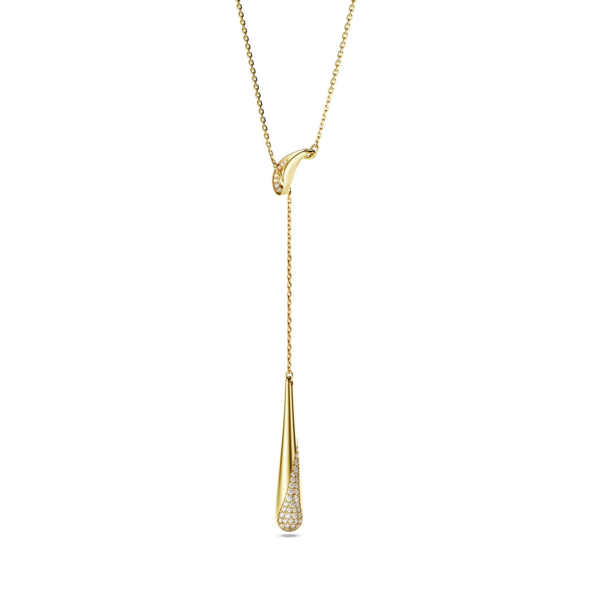Classica Y pendant, Round cut, White, Sterling silver, 18K gold finish -Swarovski