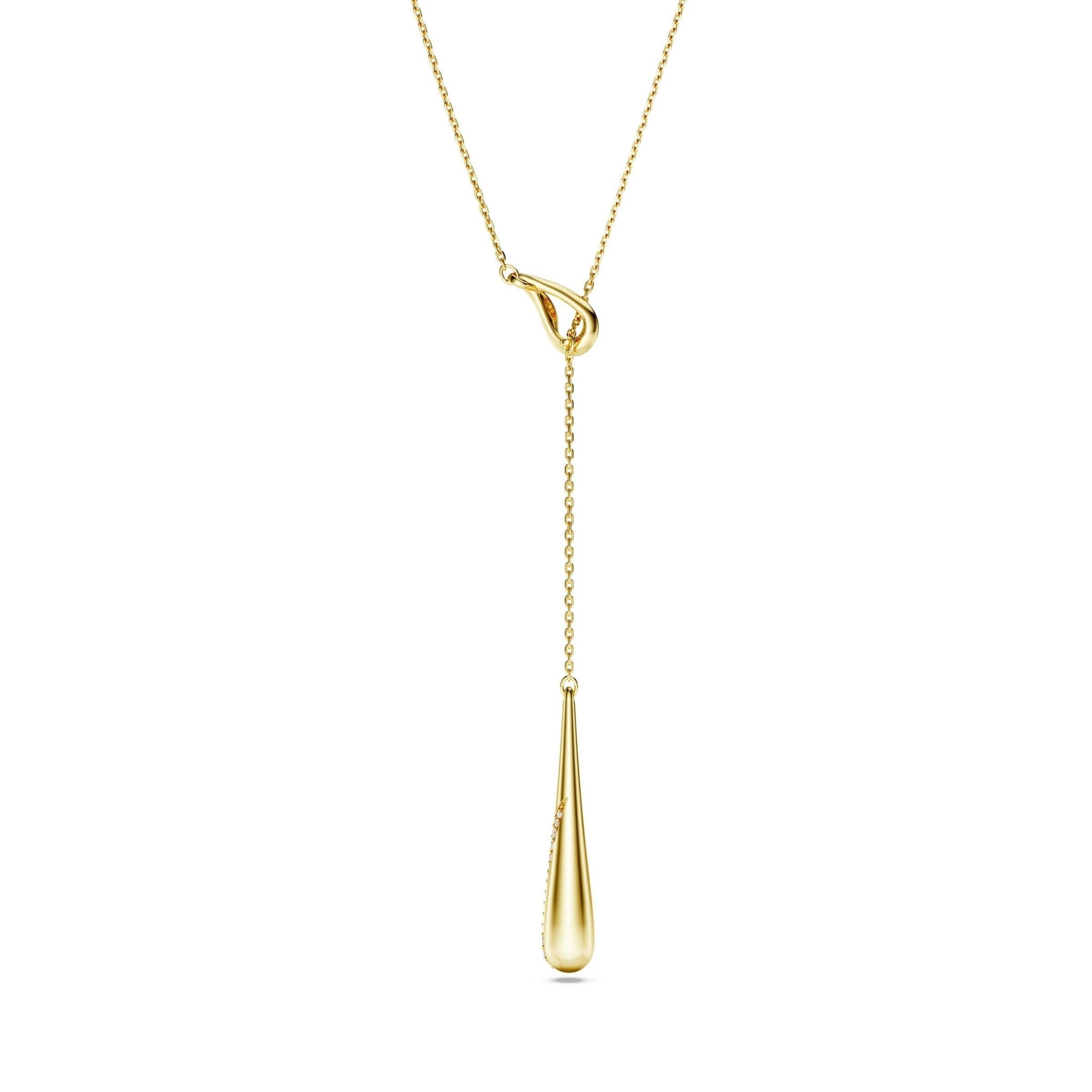 Classica Y pendant, Round cut, White, Sterling silver, 18K gold finish -Swarovski