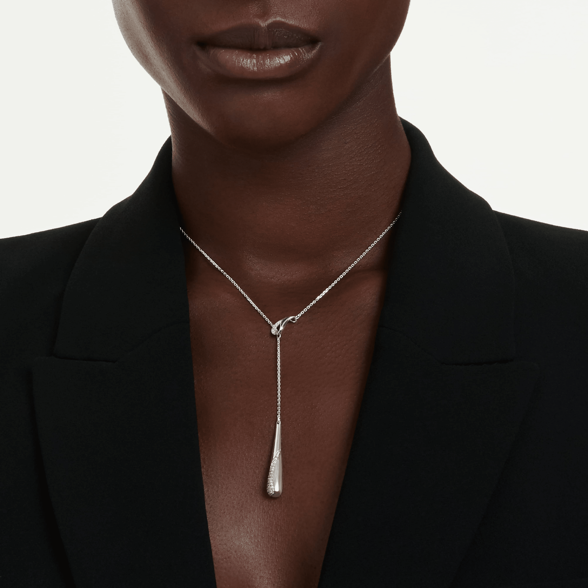 Classica Y pendant, Round cut, White, Sterling silver -Swarovski