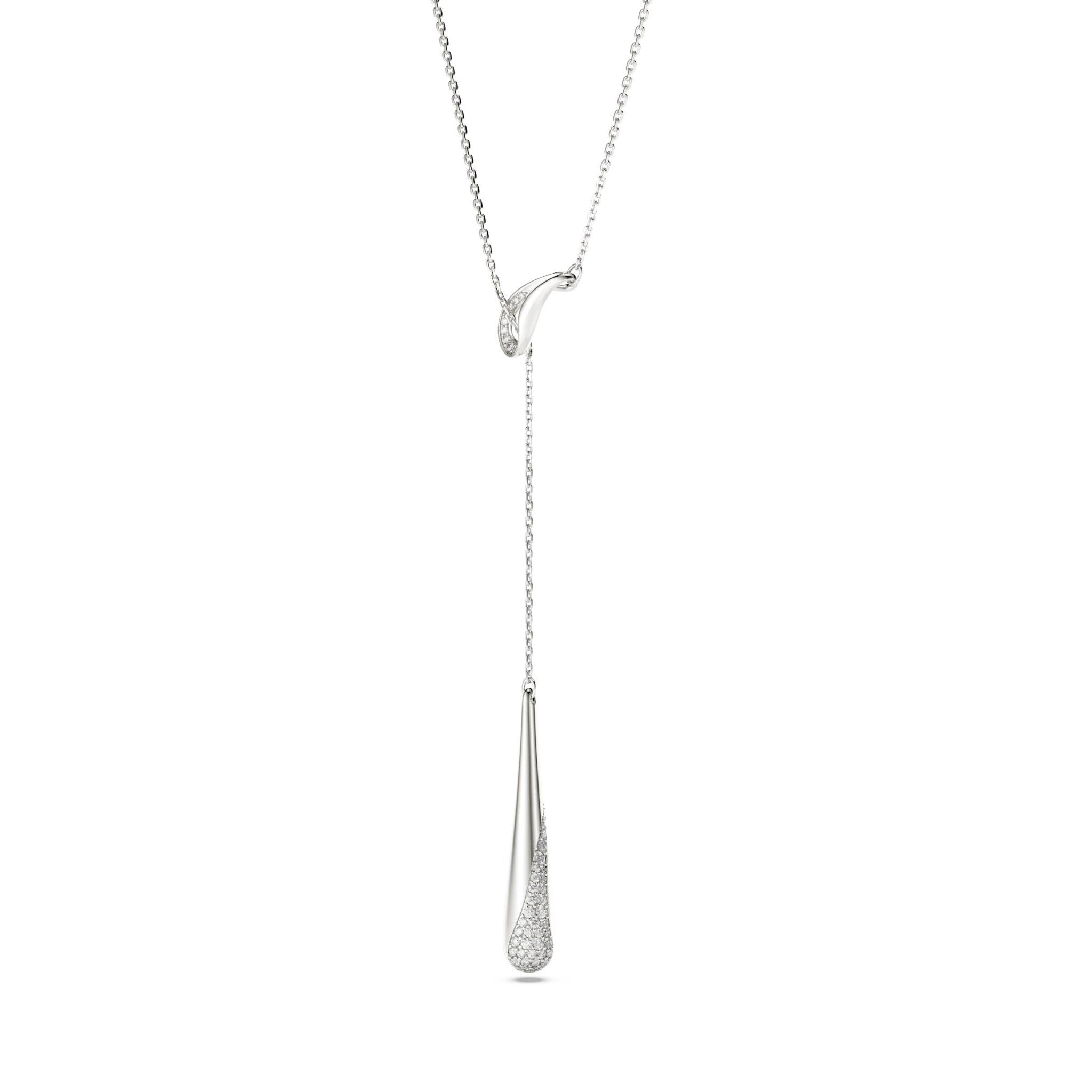 Classica Y pendant, Round cut, White, Sterling silver -Swarovski