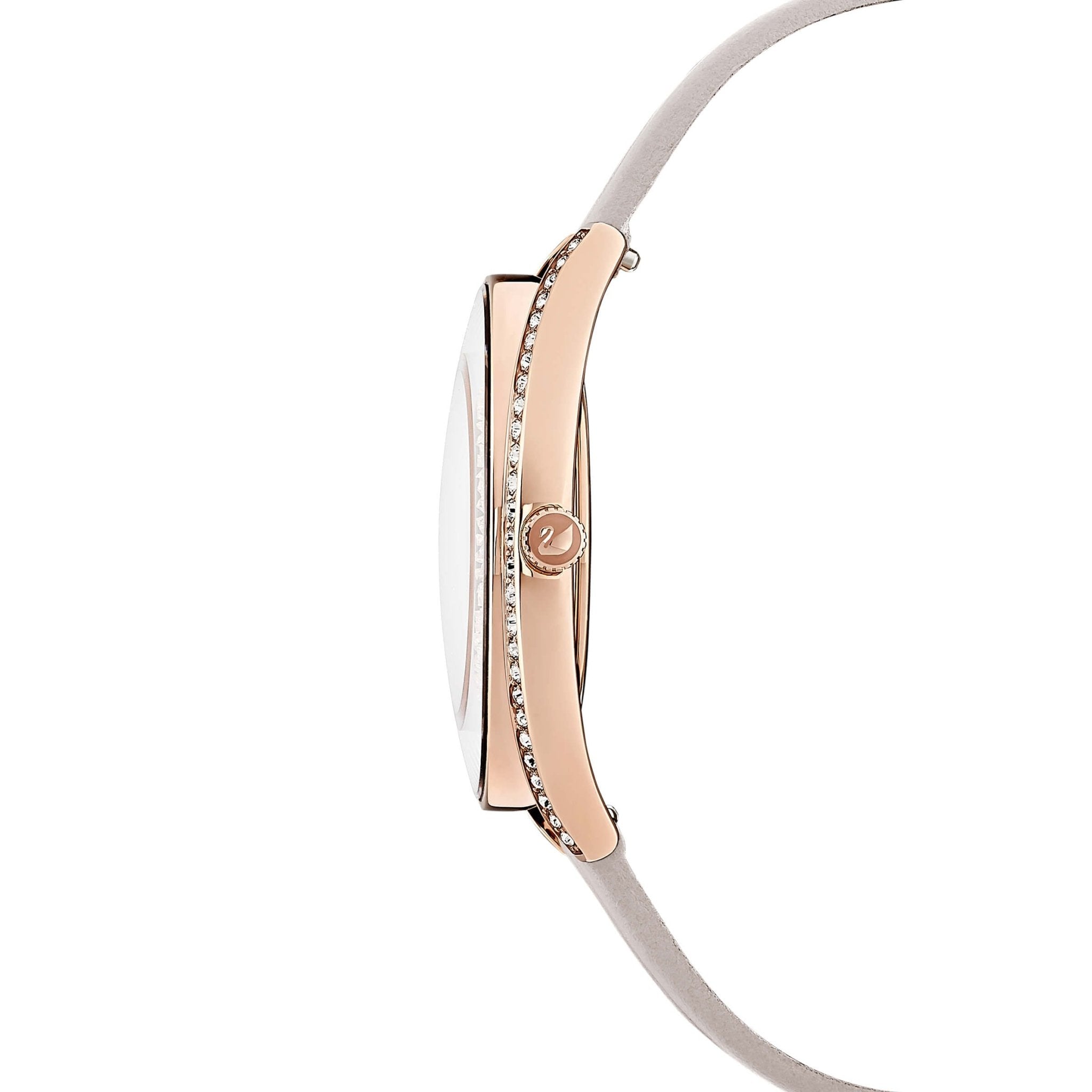 Crystalline Aura Watch, Leather Strap, Gray, Rose-Gold Tone Pvd -Swarovski