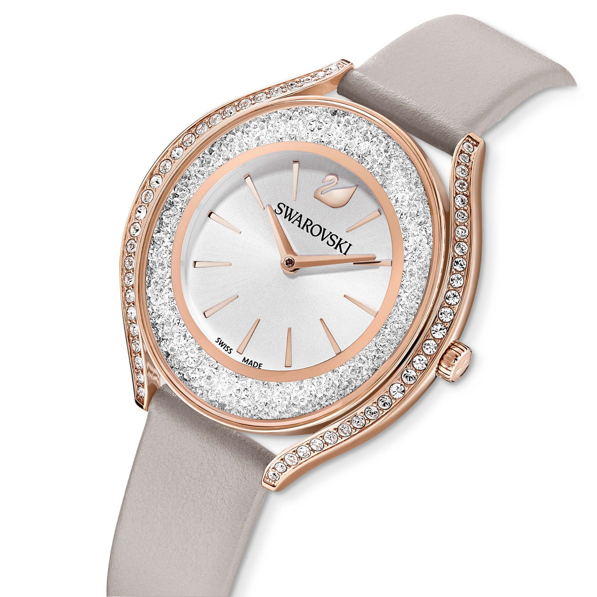 Crystalline Aura Watch, Leather Strap, Gray, Rose-Gold Tone Pvd -Swarovski