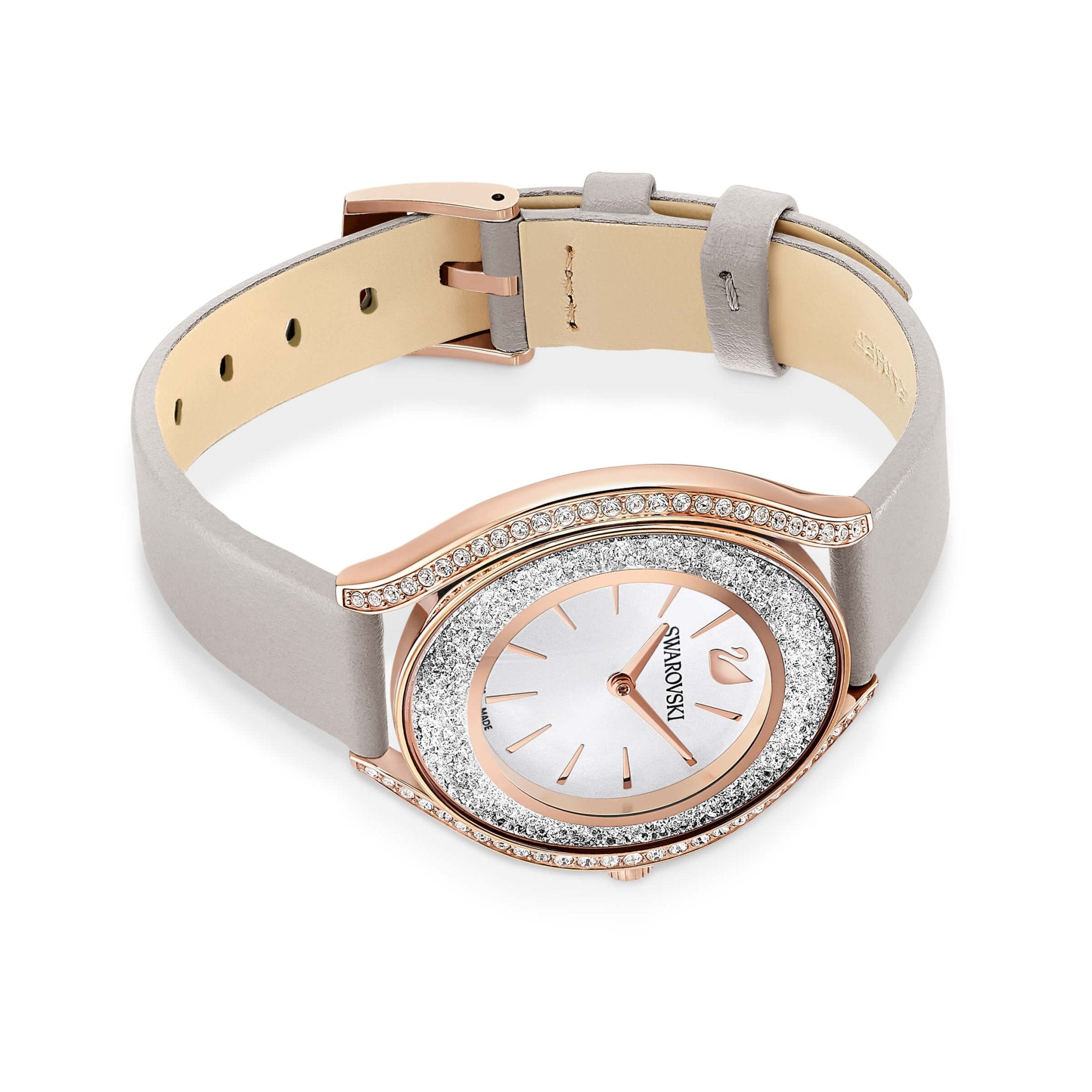 Crystalline Aura Watch, Leather Strap, Gray, Rose-Gold Tone Pvd -Swarovski