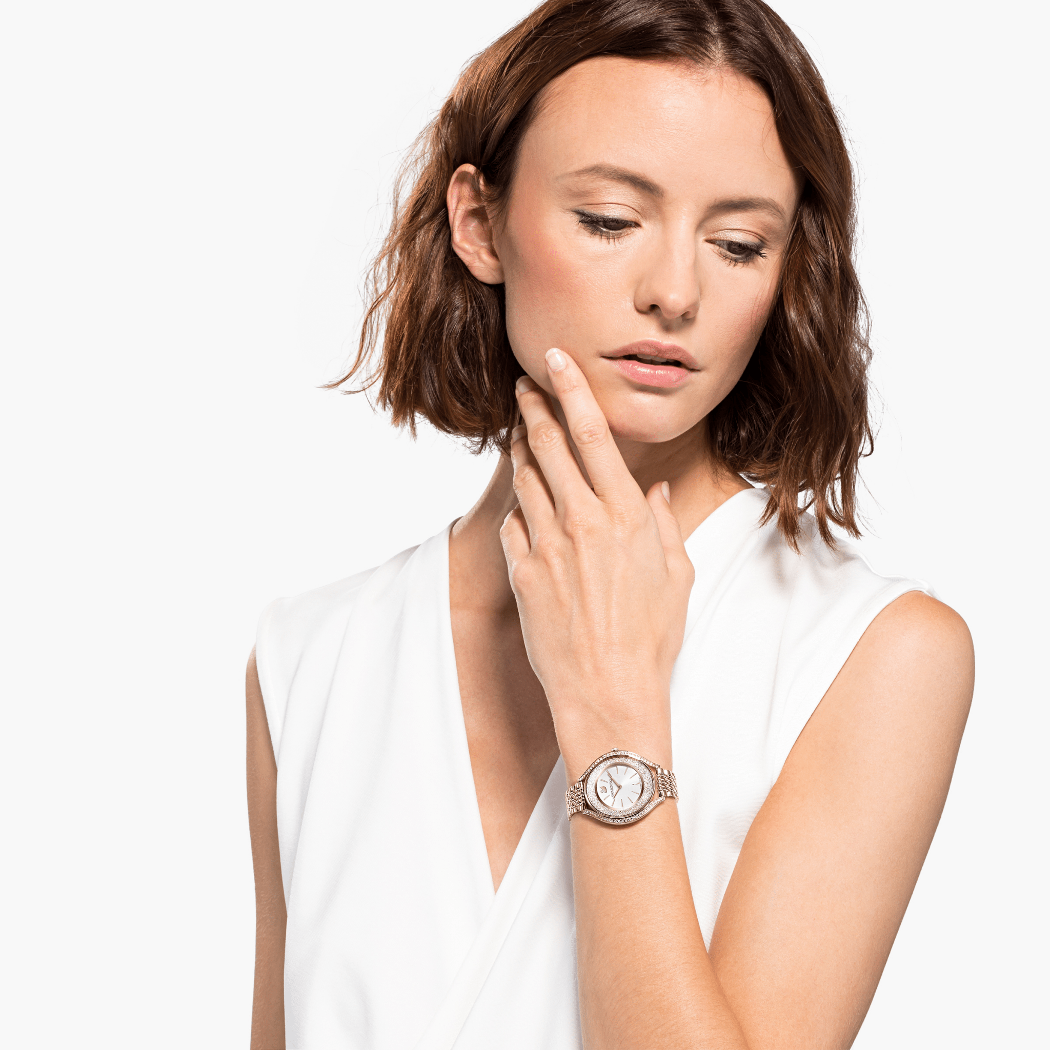 Crystalline Aura Watch, Metal Bracelet, Gold Tone, Champagne-Gold Tone Pvd -Swarovski