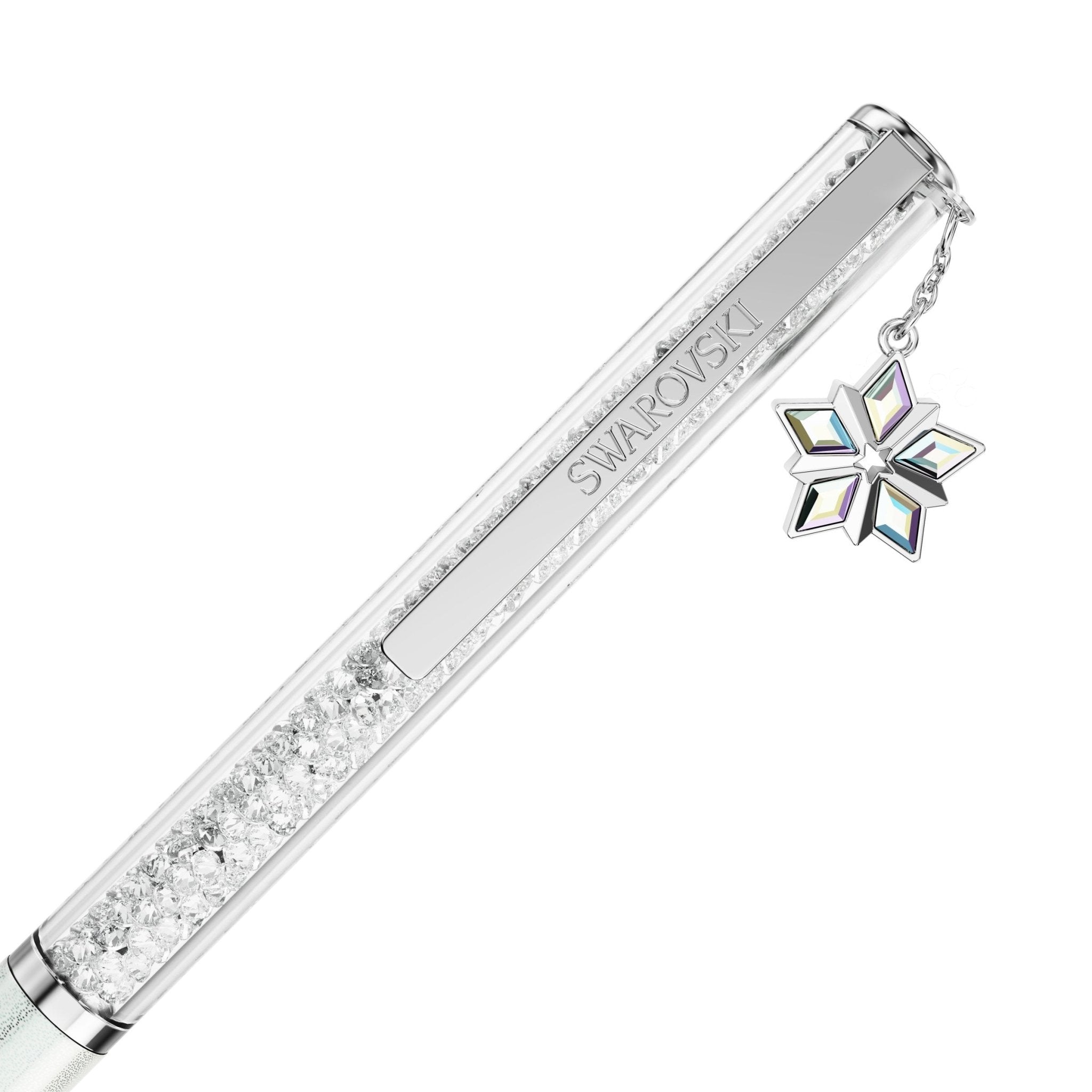 Crystalline ballpoint pen, White lacquered, Chrome plated AE Star -Swarovski
