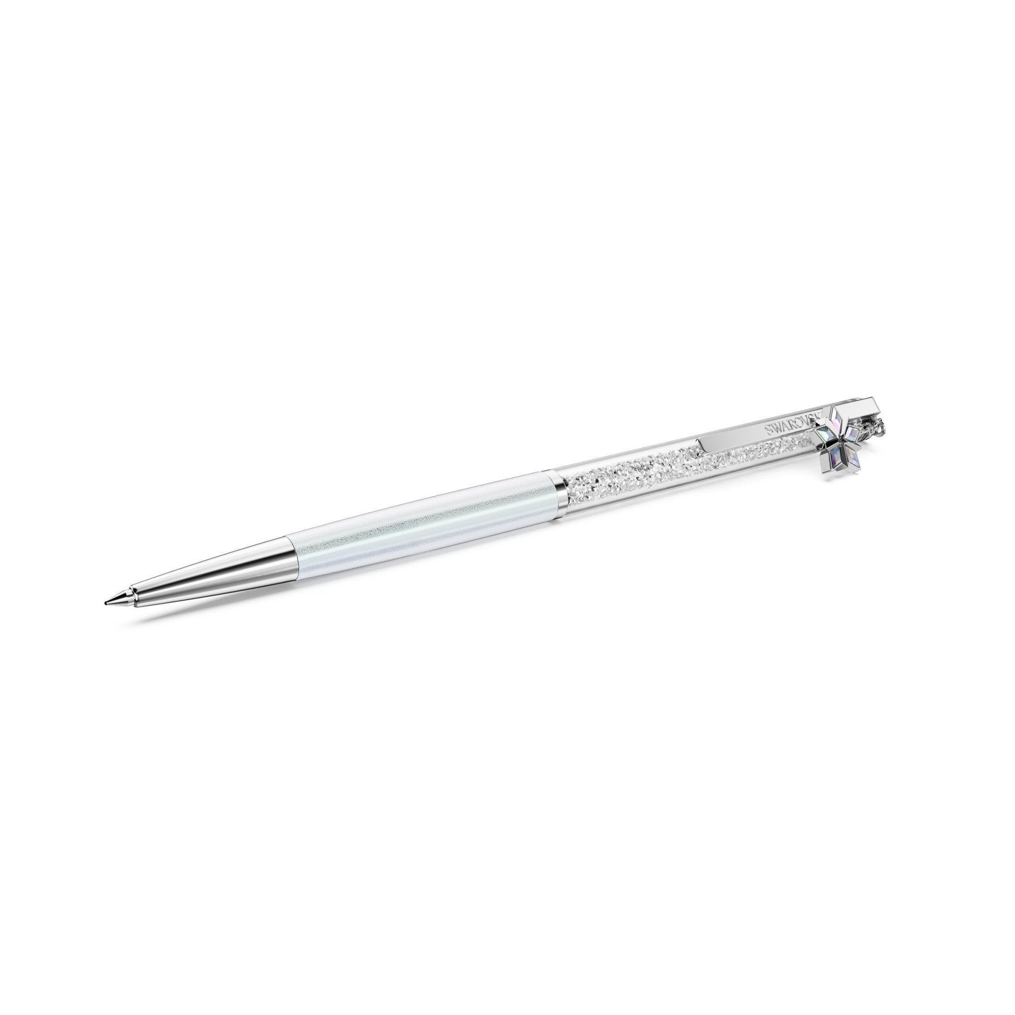 Crystalline ballpoint pen, White lacquered, Chrome plated AE Star -Swarovski