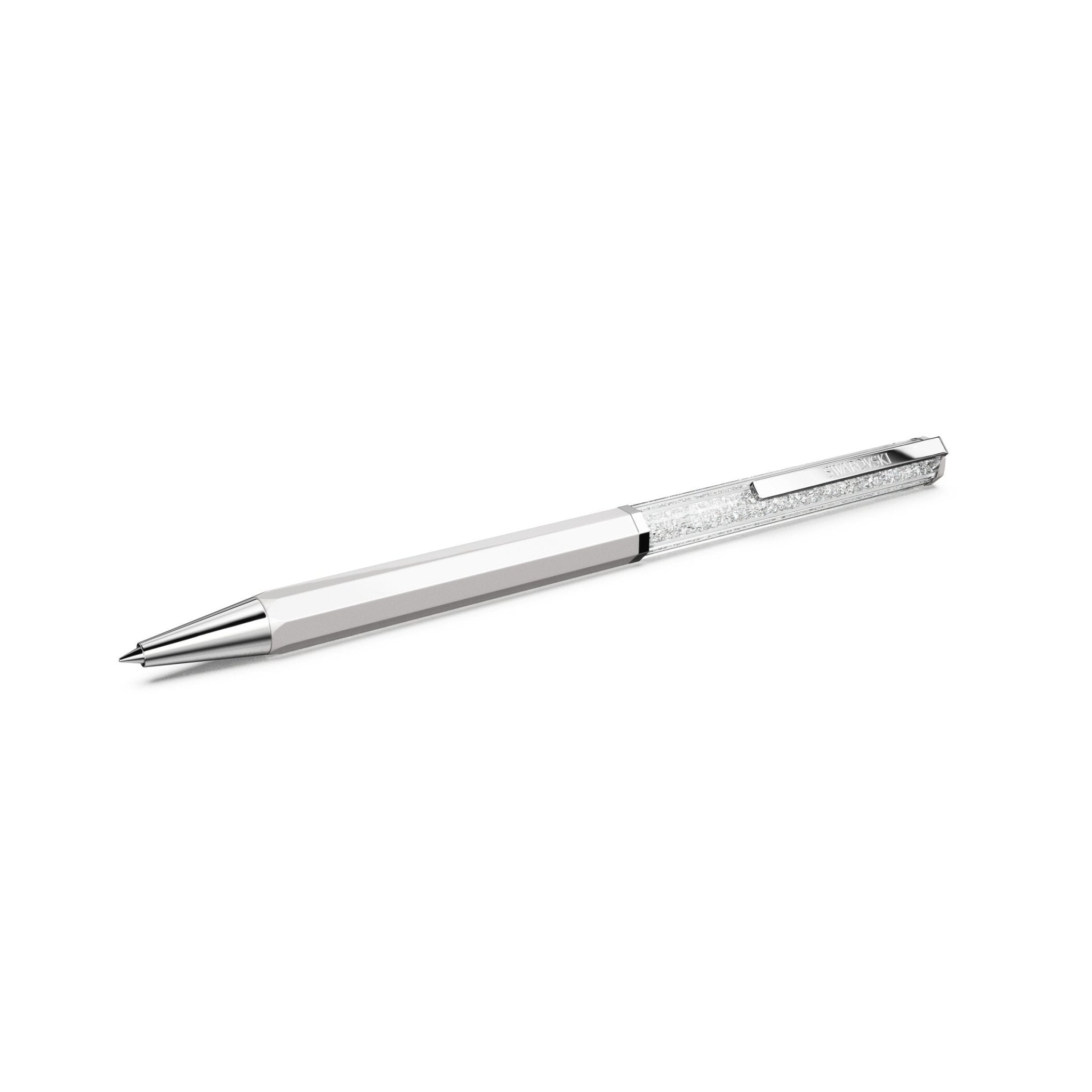 Crystalline ballpoint pen, White lacquered, Chrome plated - Swarovski