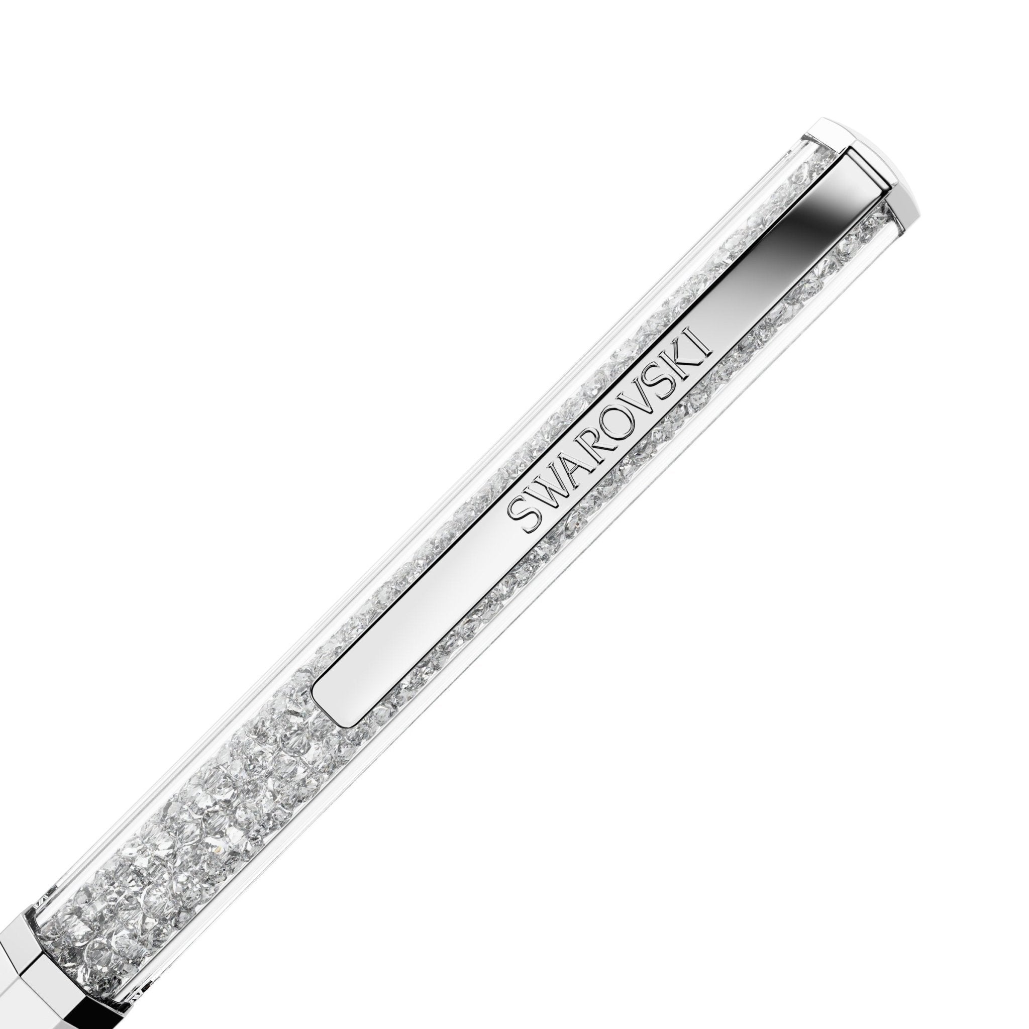 Crystalline ballpoint pen, White lacquered, Chrome plated - Swarovski
