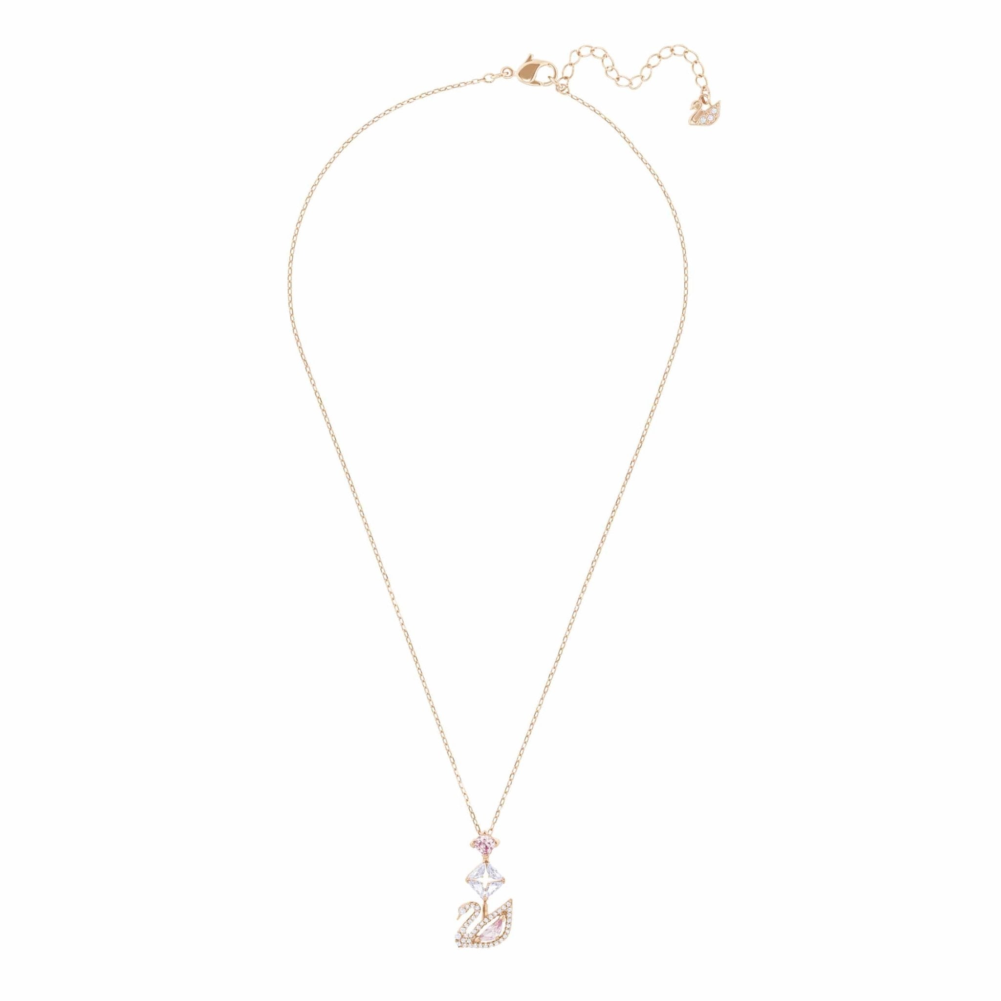 Dazzling Swan Y Necklace, Multi-Colored, Rose-Gold Tone Plated -Swarovski