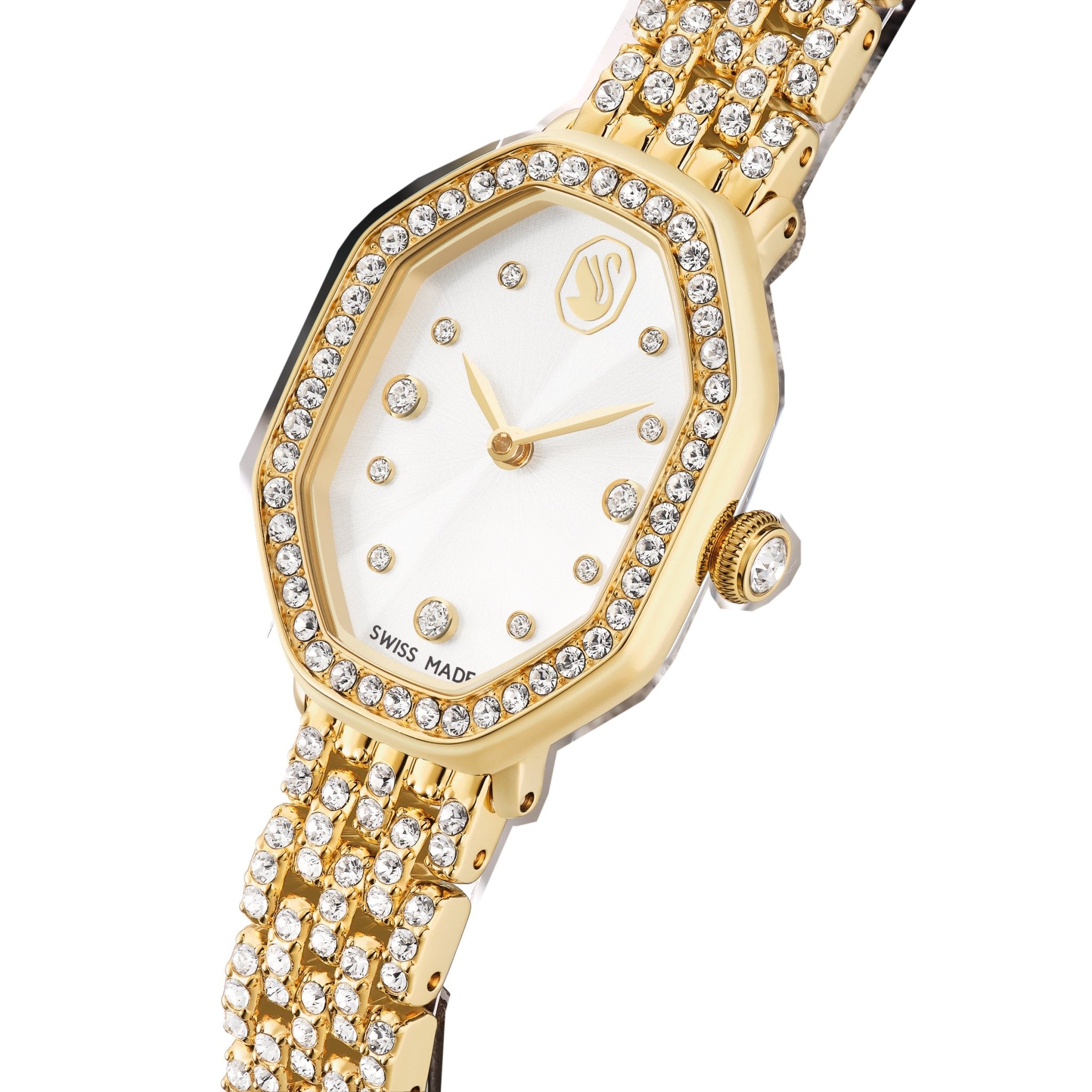 Dextera octagon watch, Swiss Made, Metal bracelet, Gold tone, Gold-tone finish -Swarovski
