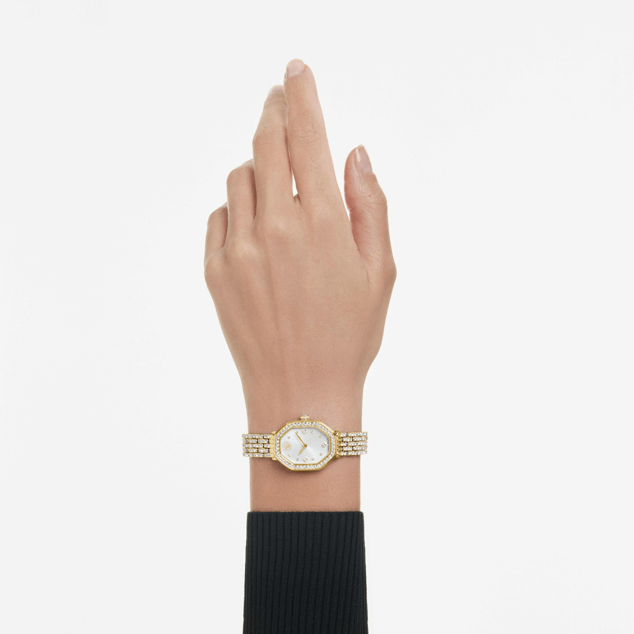 Dextera octagon watch, Swiss Made, Metal bracelet, Gold tone, Gold-tone finish -Swarovski