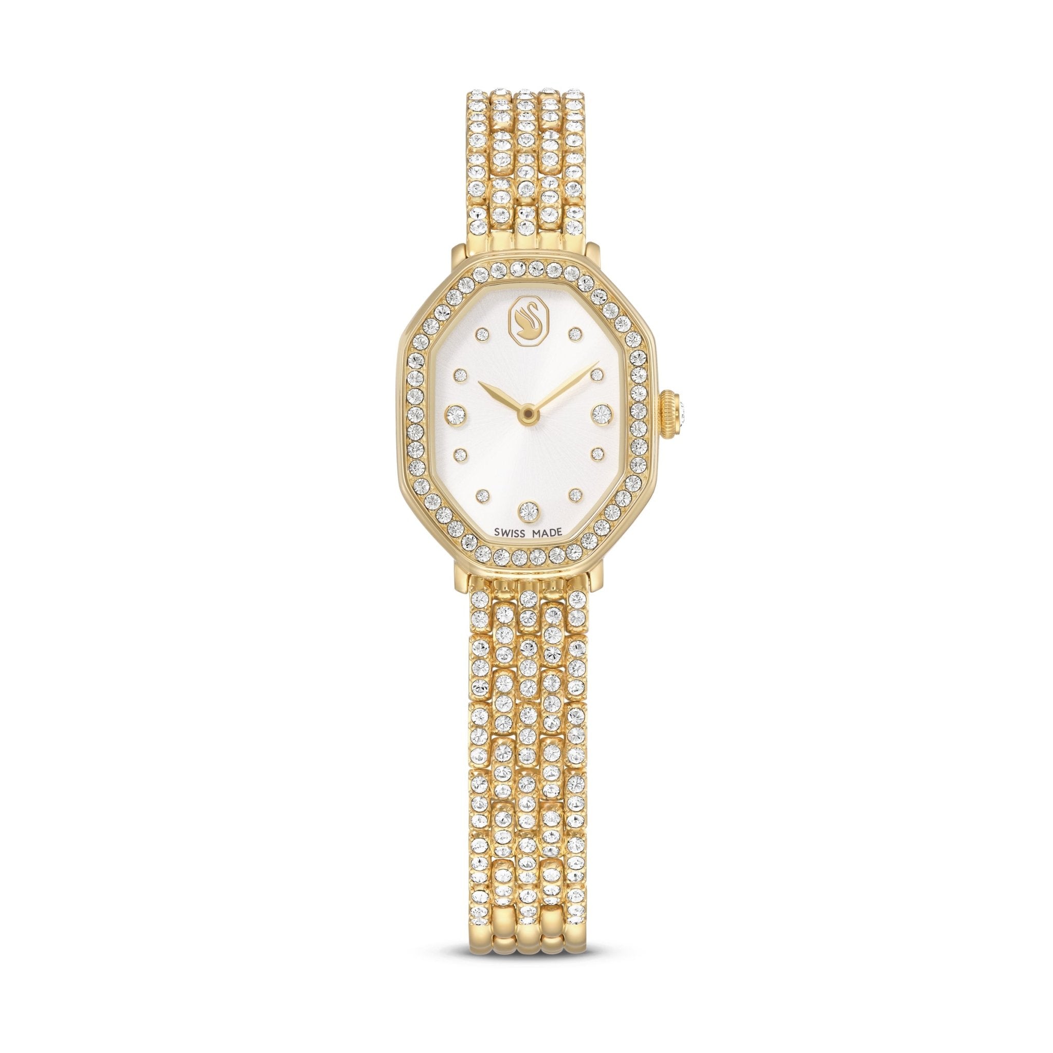 Dextera octagon watch, Swiss Made, Metal bracelet, Gold tone, Gold-tone finish -Swarovski