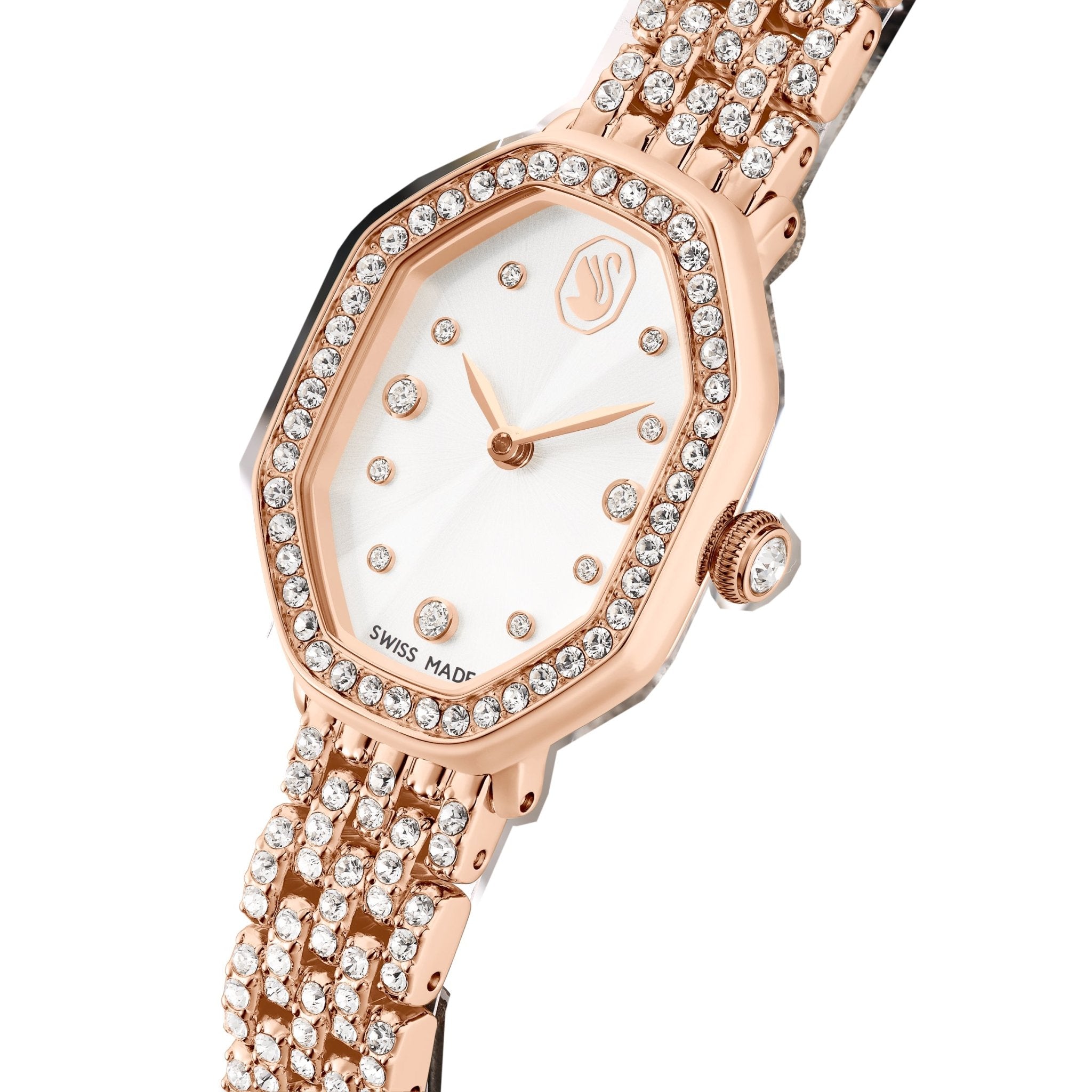 Dextera octagon watch, Swiss Made, Metal bracelet, Rose gold tone, Rose gold-tone finish -Swarovski