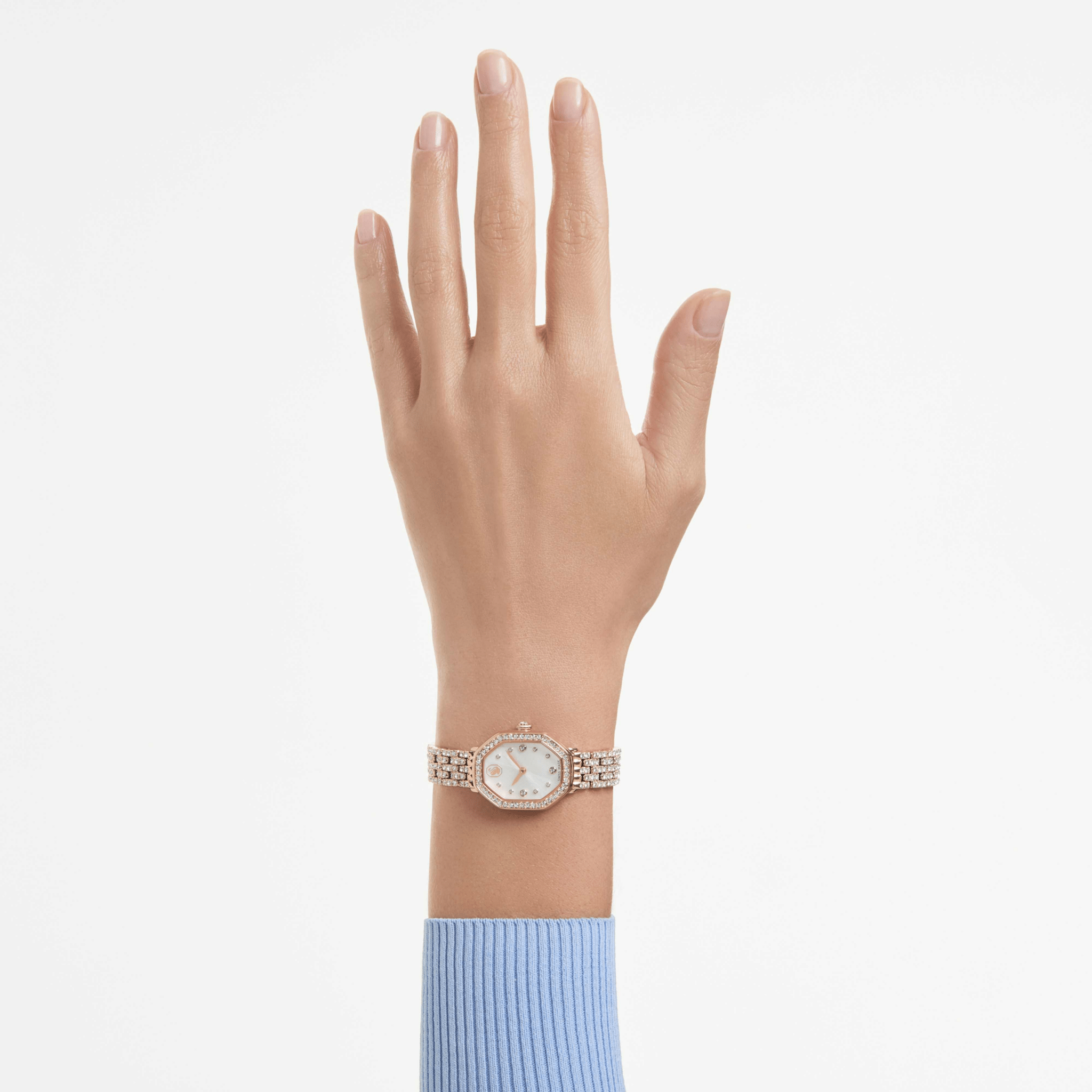 Dextera octagon watch, Swiss Made, Metal bracelet, Rose gold tone, Rose gold-tone finish -Swarovski