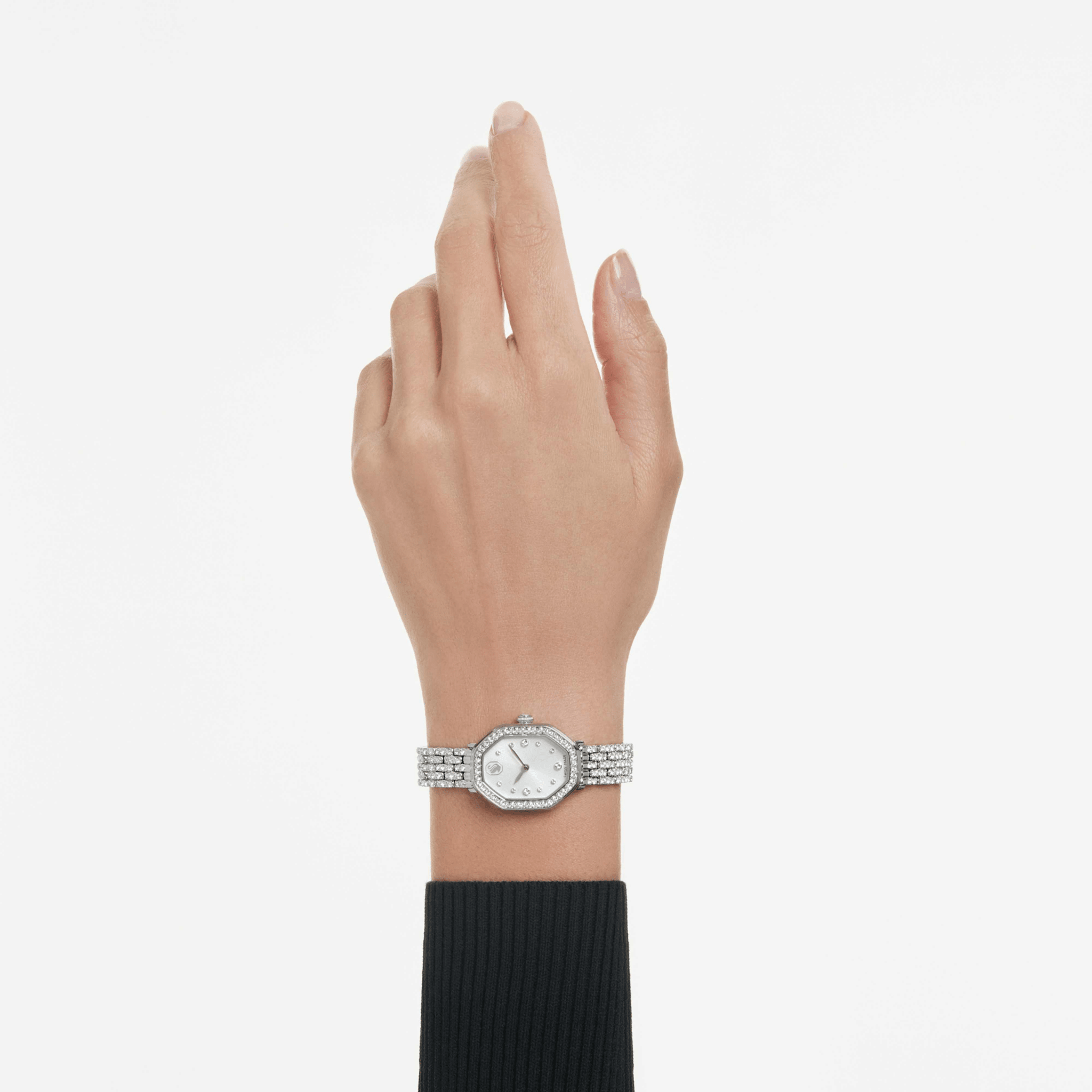 Dextera octagon watch, Swiss Made, Metal bracelet, Silver tone, Stainless steel -Swarovski