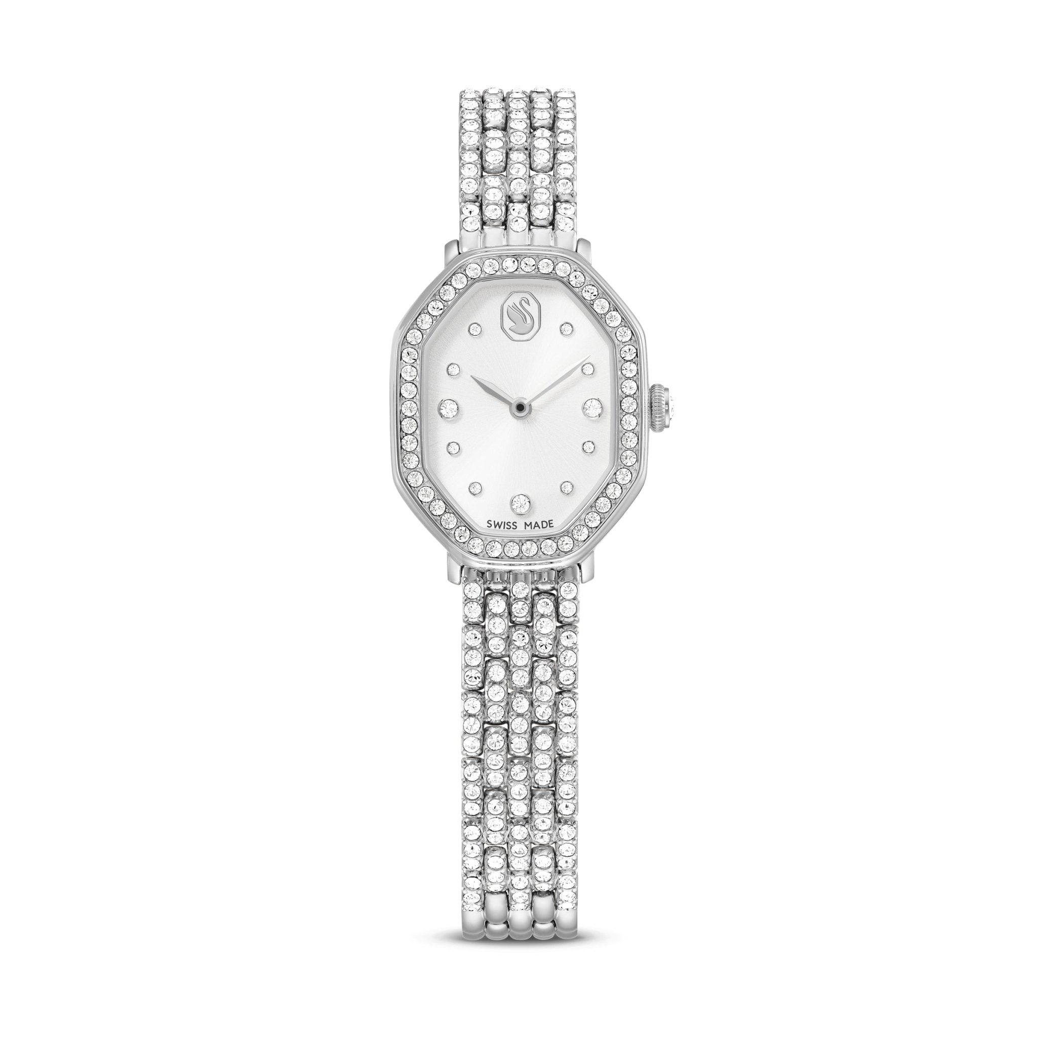 Dextera octagon watch, Swiss Made, Metal bracelet, Silver tone, Stainless steel -Swarovski