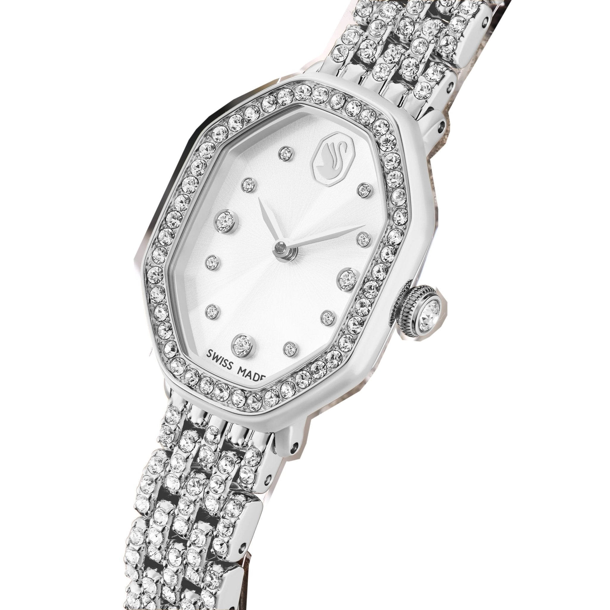 Dextera octagon watch, Swiss Made, Metal bracelet, Silver tone, Stainless steel -Swarovski