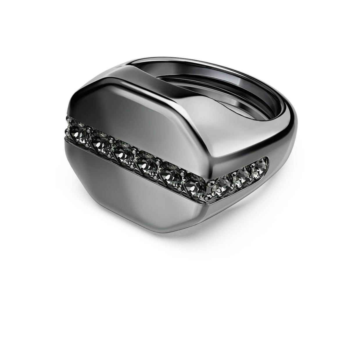 Dextera ring Octagon shape, Round cut, Black, Ruthenium plated 55-60 -Swarovski