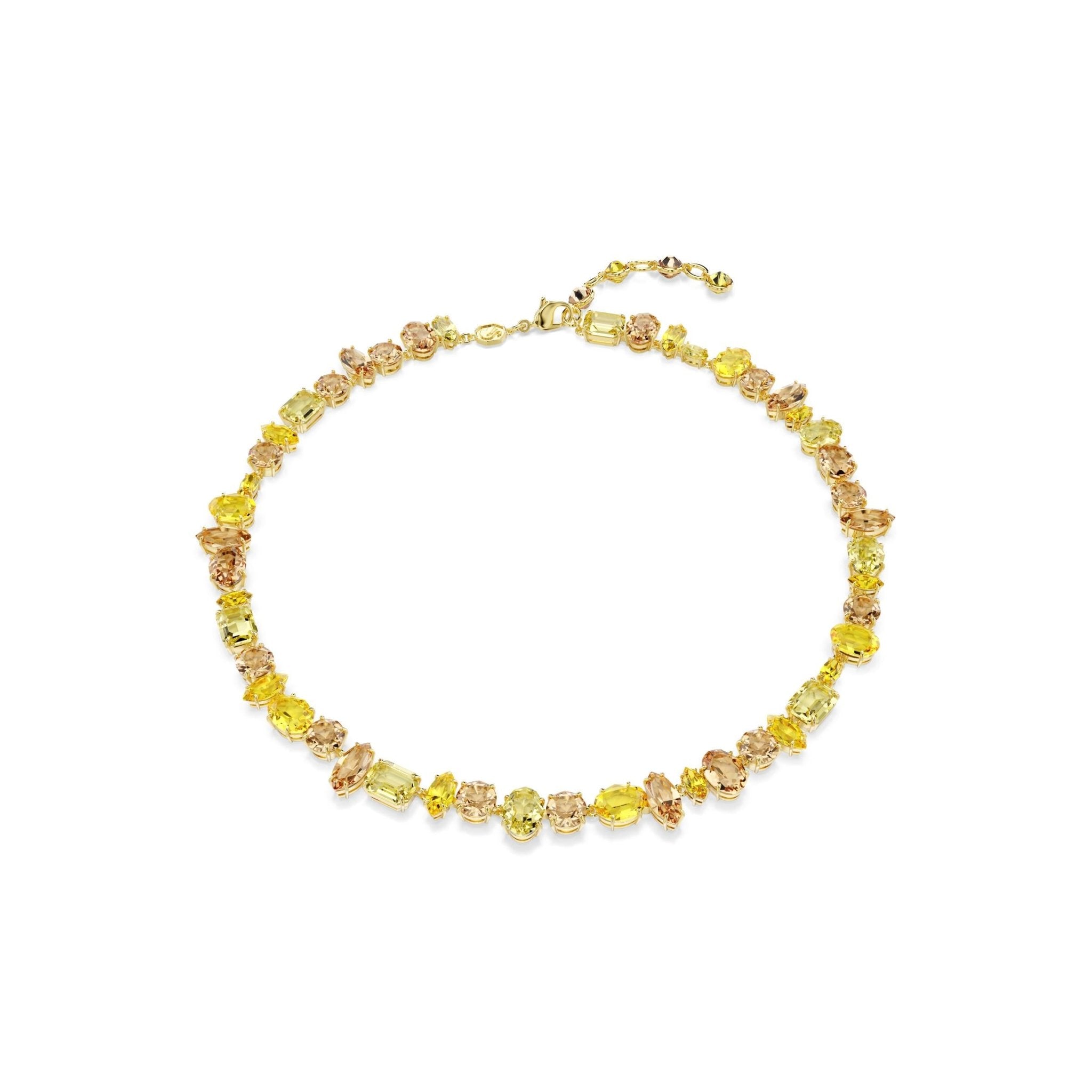 Gema necklace, Mixed cuts, Yellow, 18K gold finish -Swarovski