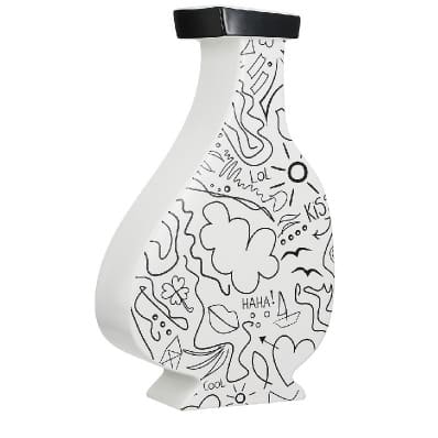 Gilde Collar Vase Single-line Design Ceramics White 33cm -Gilde