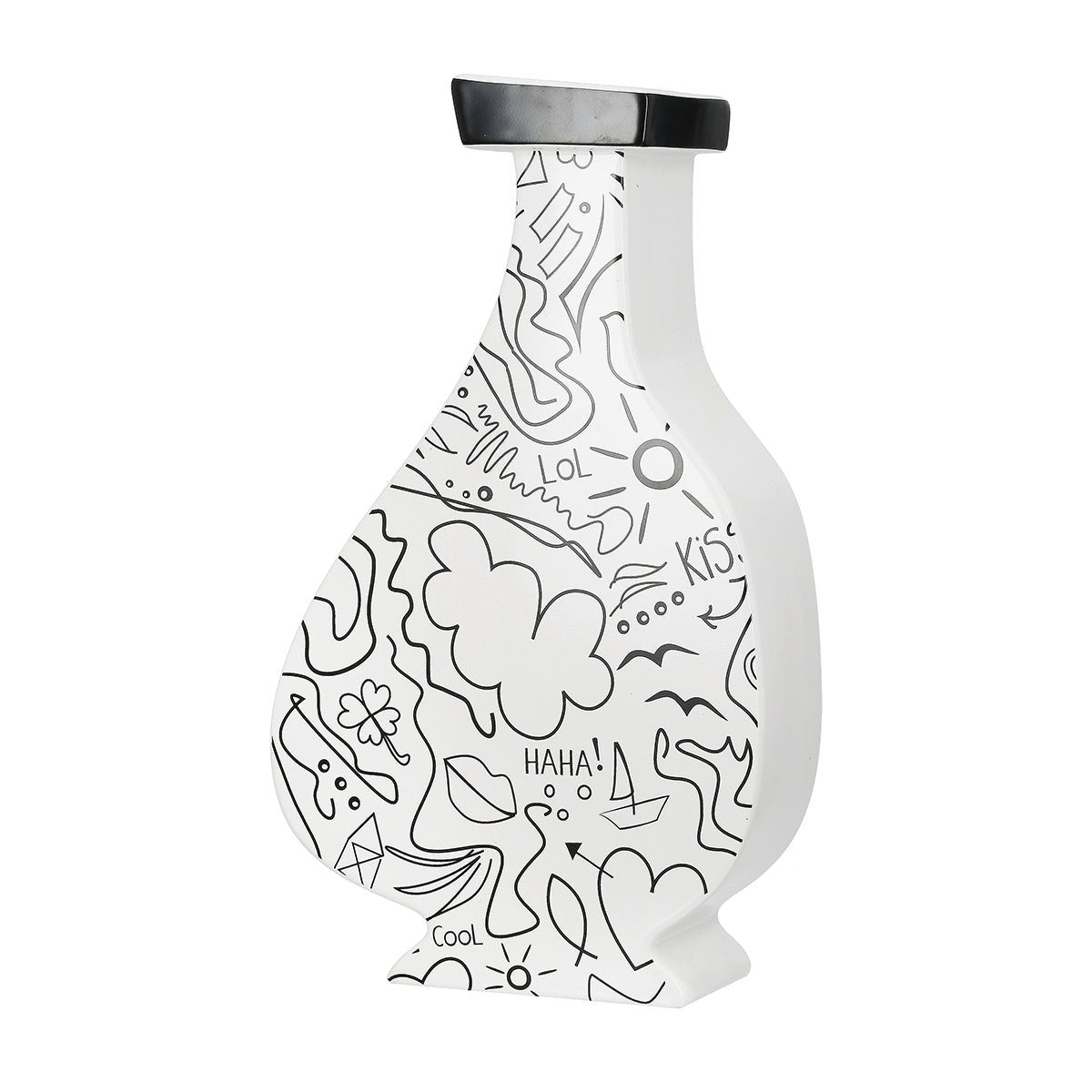 Gilde Collar Vase Single-line Design Ceramics White 33cm -Gilde