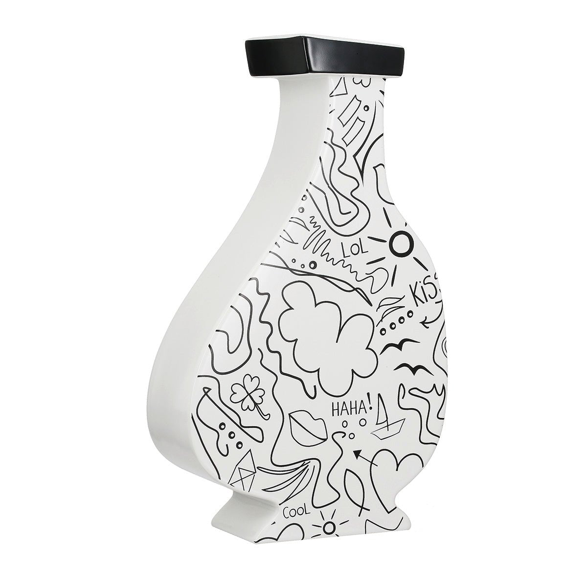 Gilde Collar Vase Single-line Design Ceramics White 33cm -Gilde