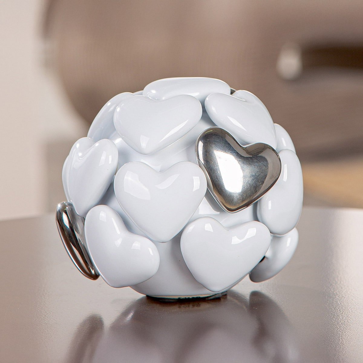 Gilde Decorative Ball Round Hearts Ceramic White 12cm -Gilde