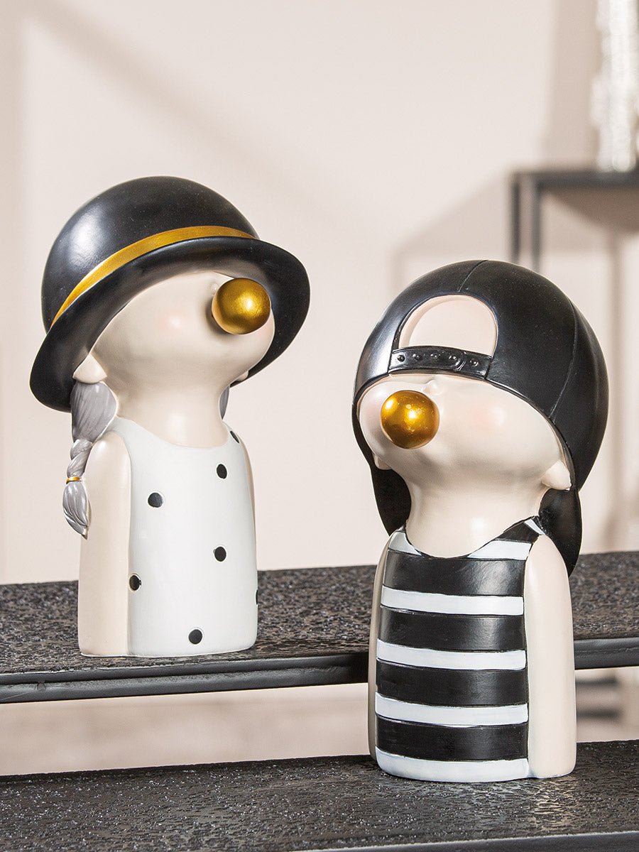Gilde Figure Boy Chewing Gum Motif Resin Black, White 25cm -Gilde
