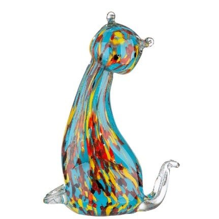 Gilde Figure Cat Somia Glass Blue Mulicolored 20cm -Gilde