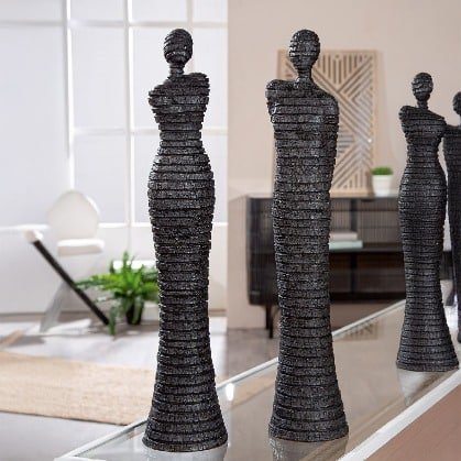 Gilde Figure Woman Line Pattern Resin Black -Gilde