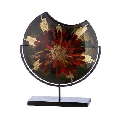 Gilde Glassart Doré Vase Round Floral Pattern Green,Red, Gold -Gilde