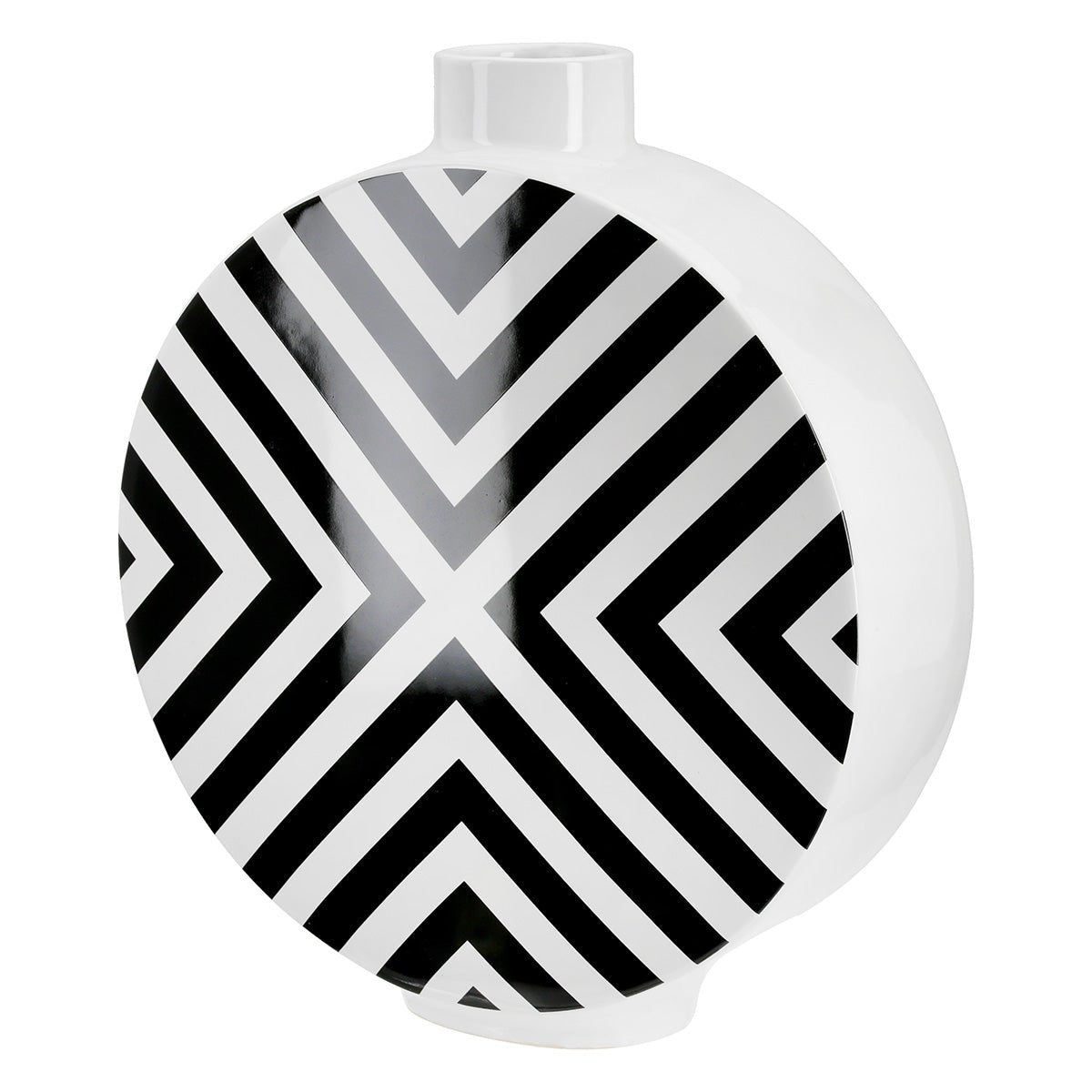 Gilde Lidded Vase Round Chevron Graphic Black, White 28cm -Gilde