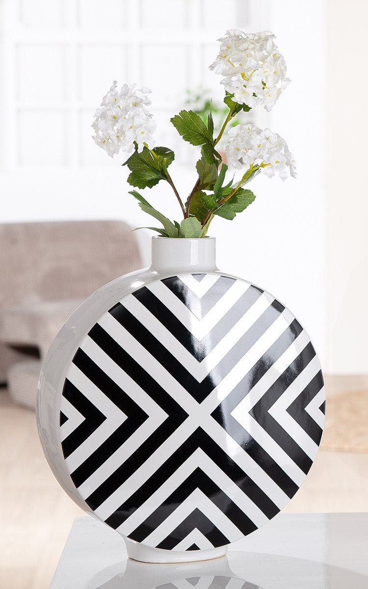 Gilde Lidded Vase Round Chevron Graphic Black, White 28cm -Gilde