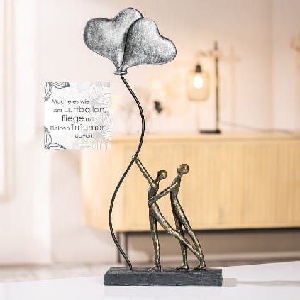 Gilde Sculpture Couple Motif Love Balloon Bronze Coloured 48cm -Gilde