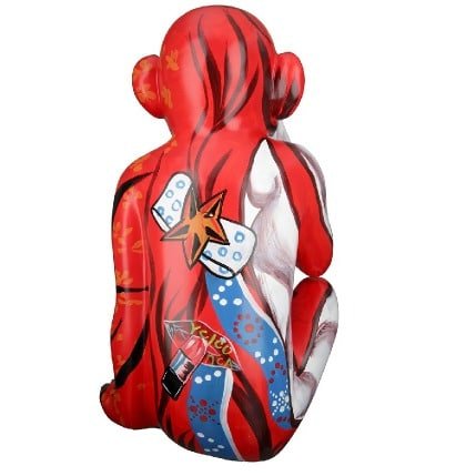 Gilde Sculpture Monkey Red, White -Gilde