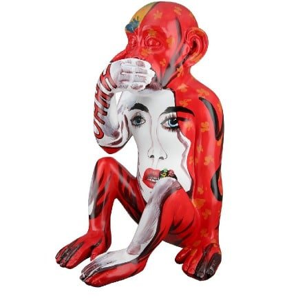 Gilde Sculpture Monkey Red, White -Gilde