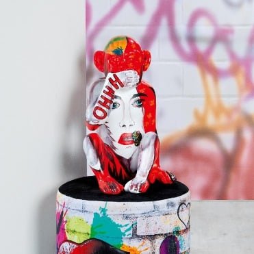 Gilde Sculpture Monkey Red, White -Gilde