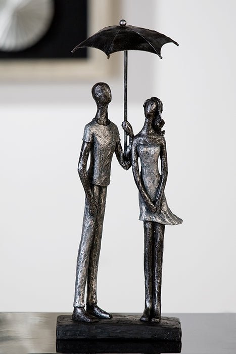 Gilde Sculpture Pair Umbrella Motif Gray, Anthracite, Silver -Gilde