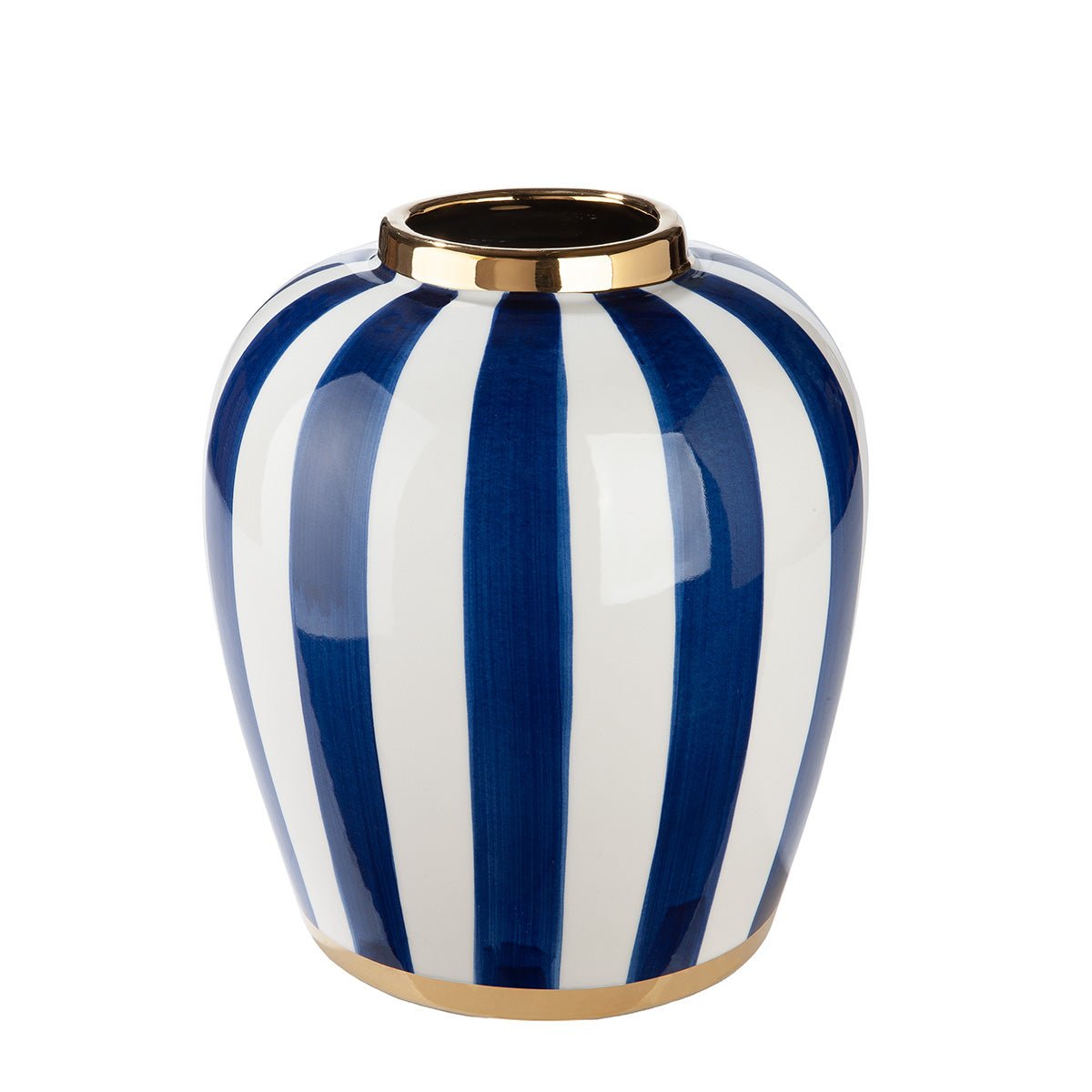 Gilde Vase Bulbous Elio Striped Ceramics Blue,White -Gilde