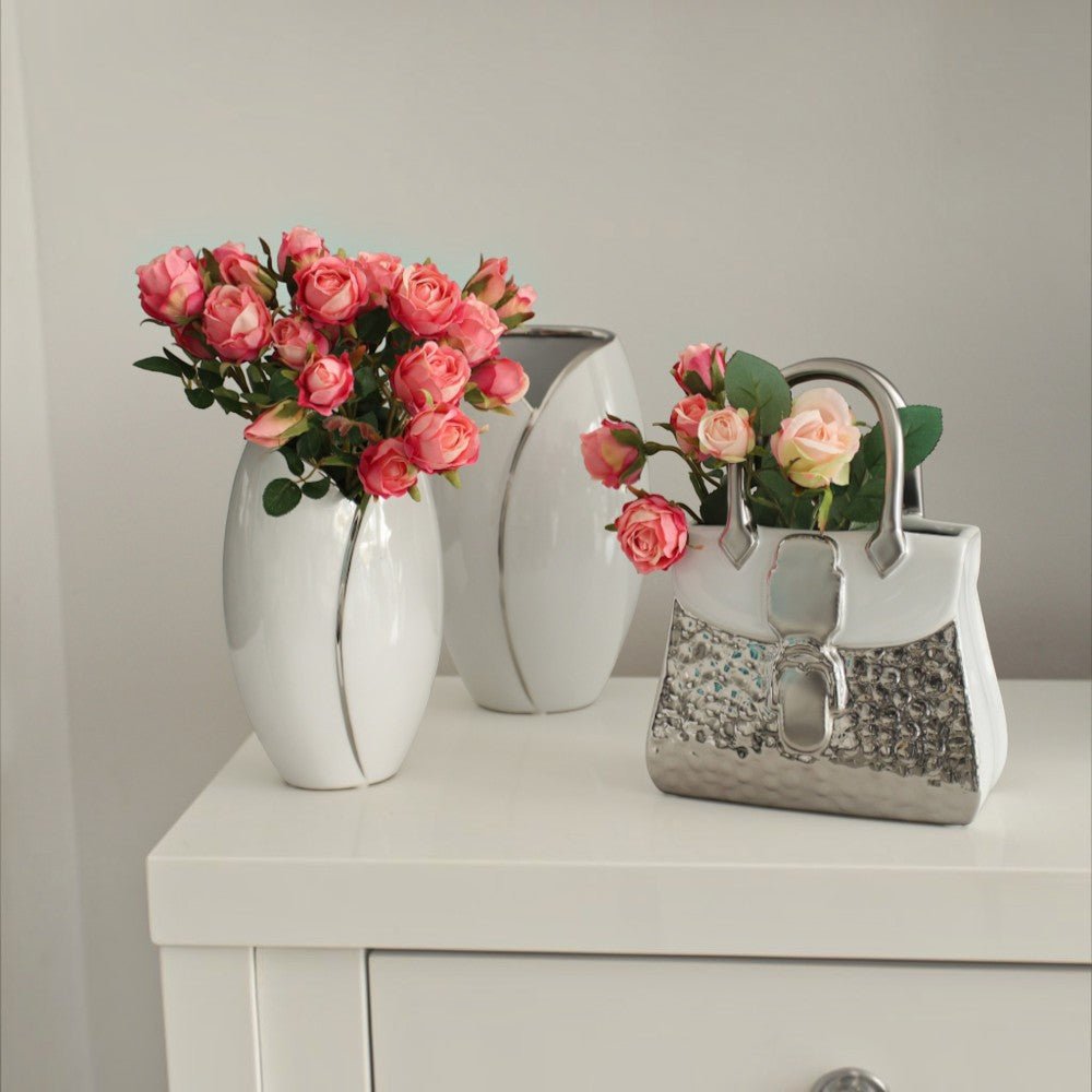 Gilde Vase Flores Handbag Ceramics White,Silver 25cm -Gilde