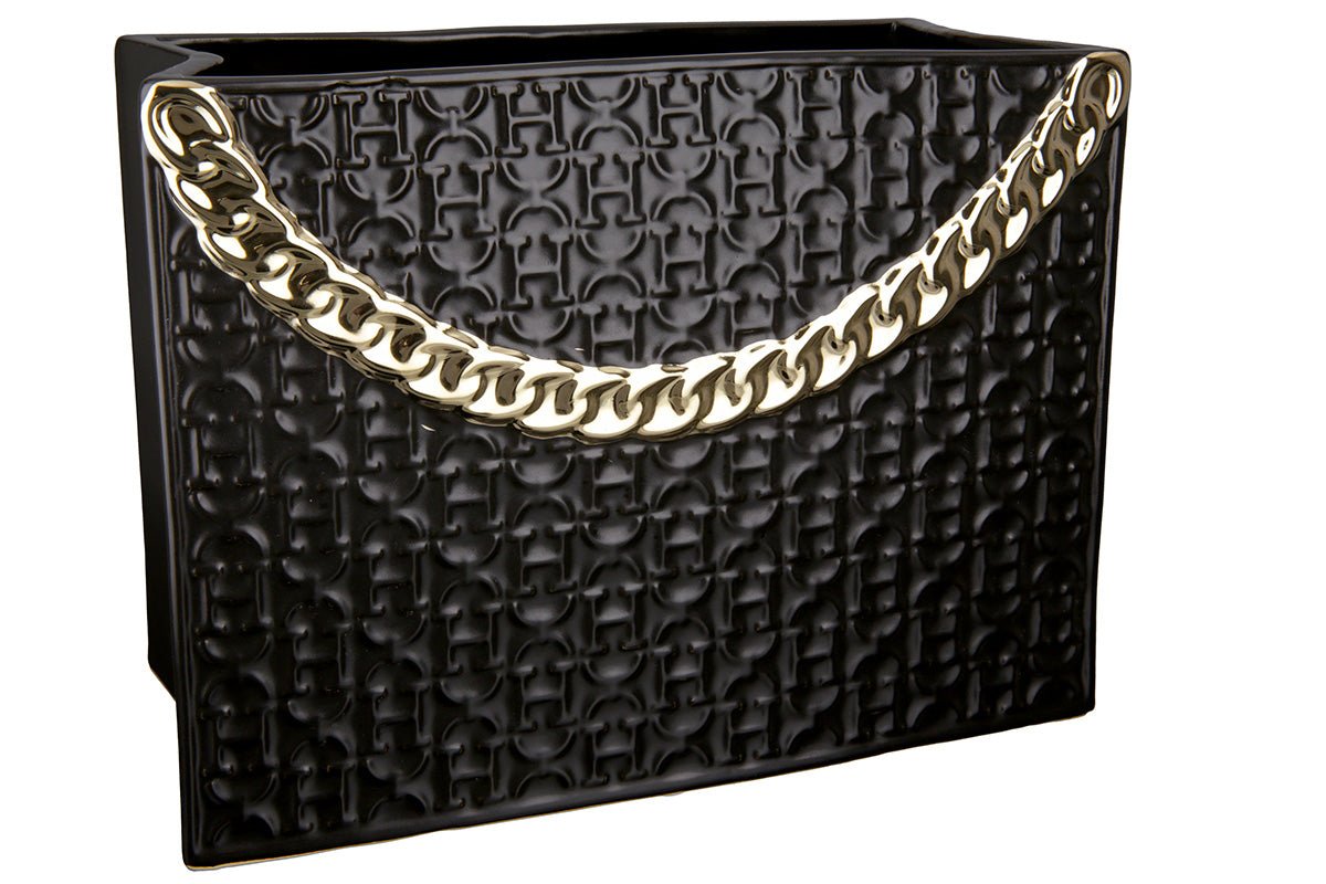 Gilde Vase Handbag Ceramics Rome Black 20cm -Gilde
