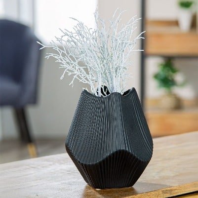 Gilde Vase Lamellen Ceramics Black 18cm -Gilde