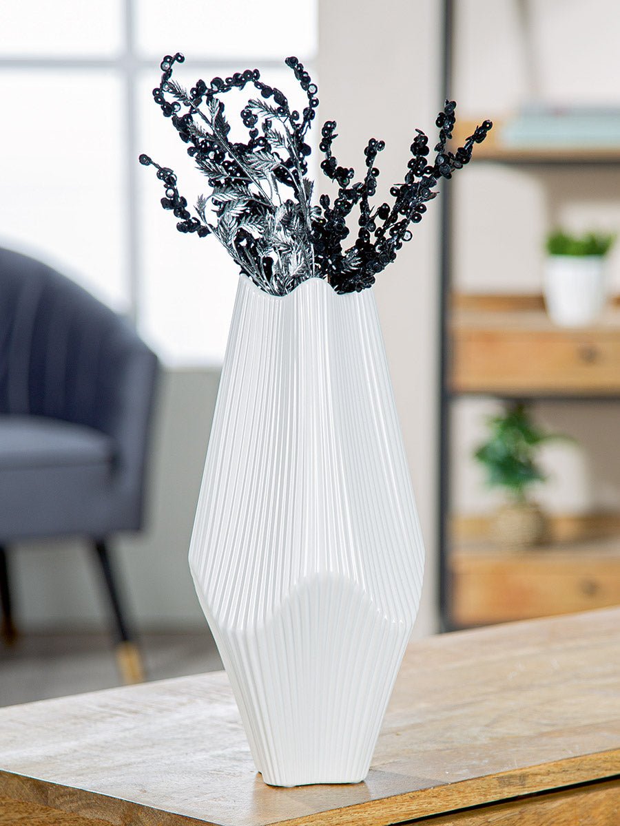 Gilde Vase Lamellen Ceramics White 30cm -Gilde
